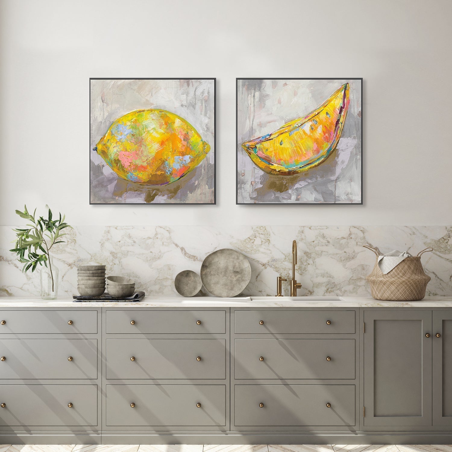 wall-art-print-canvas-poster-framed-Lemon Neutral, Set of 2-by-Jeanette Vertentes-Gioia Wall Art