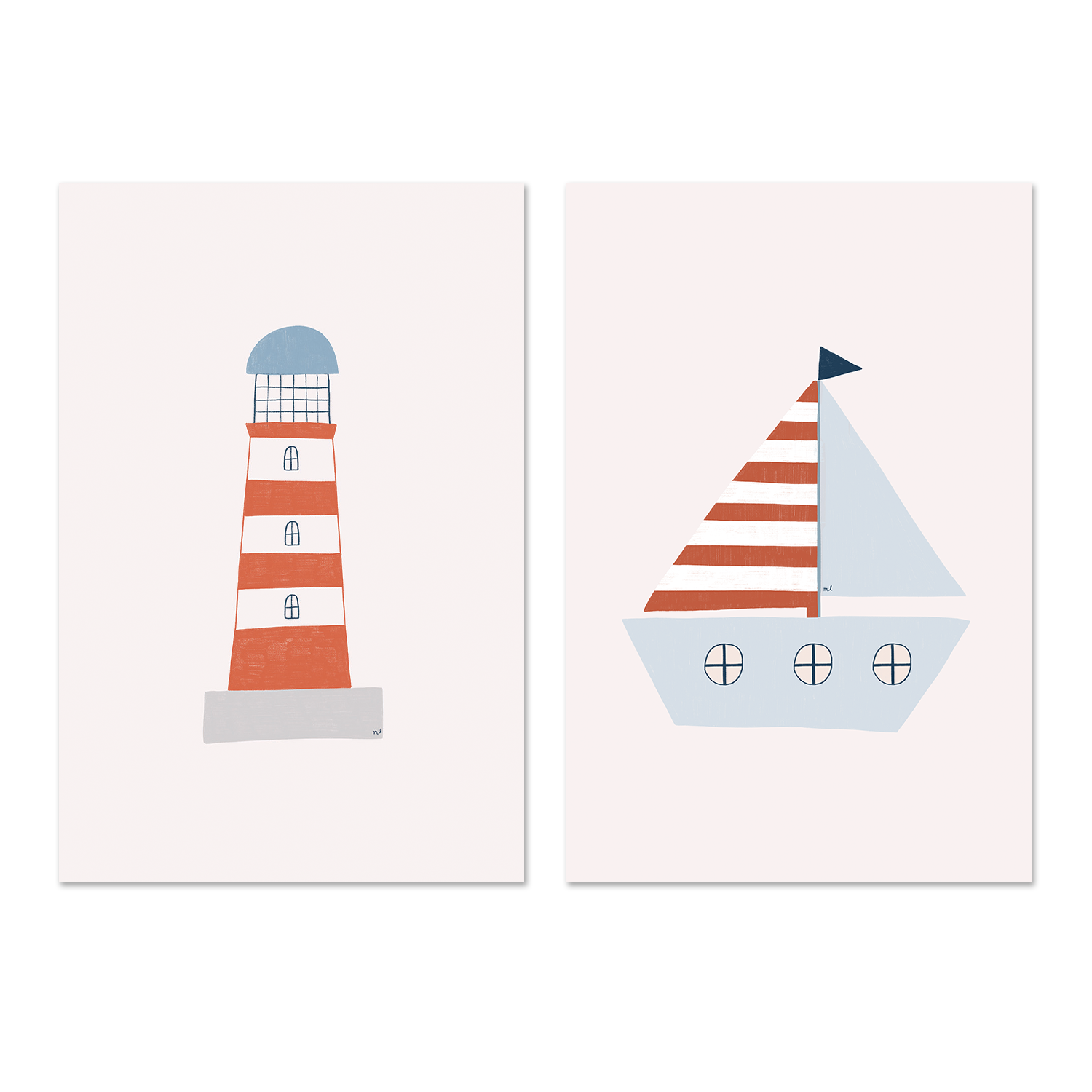 wall-art-print-canvas-poster-framed-Lighthouse and Sailing Boat, Set of 2 , By Menina Lisboa-1