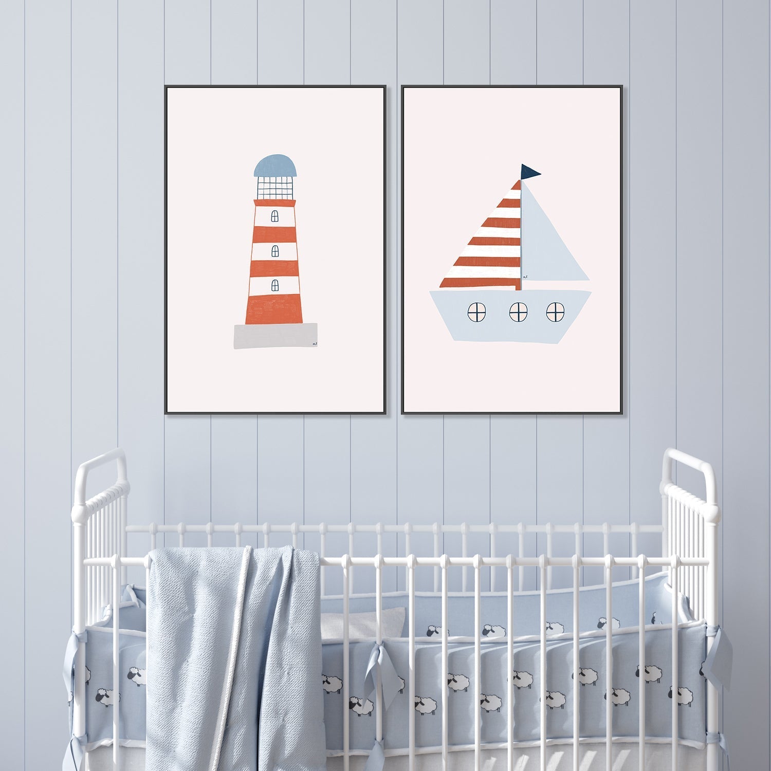 wall-art-print-canvas-poster-framed-Lighthouse and Sailing Boat, Set of 2 , By Menina Lisboa-2