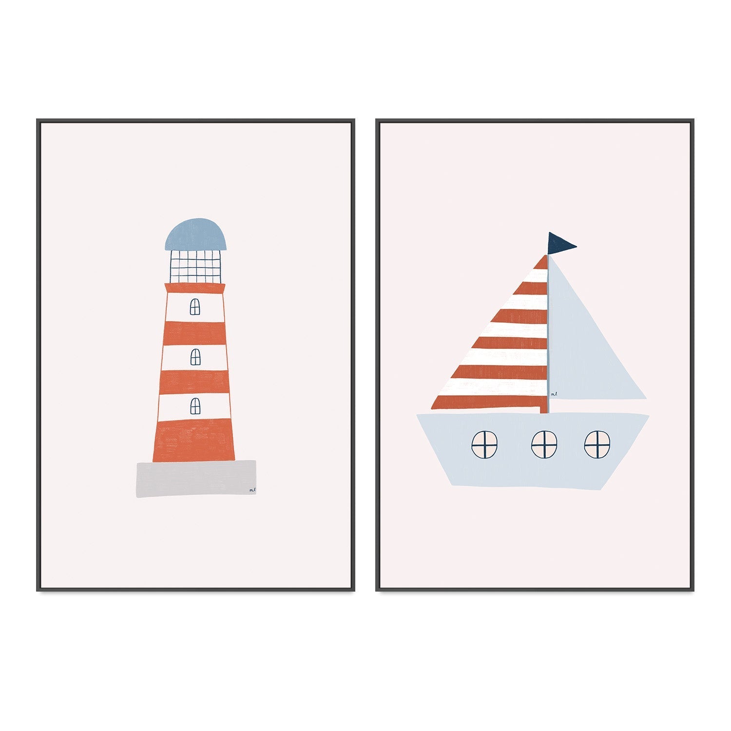 wall-art-print-canvas-poster-framed-Lighthouse and Sailing Boat, Set of 2 , By Menina Lisboa-3