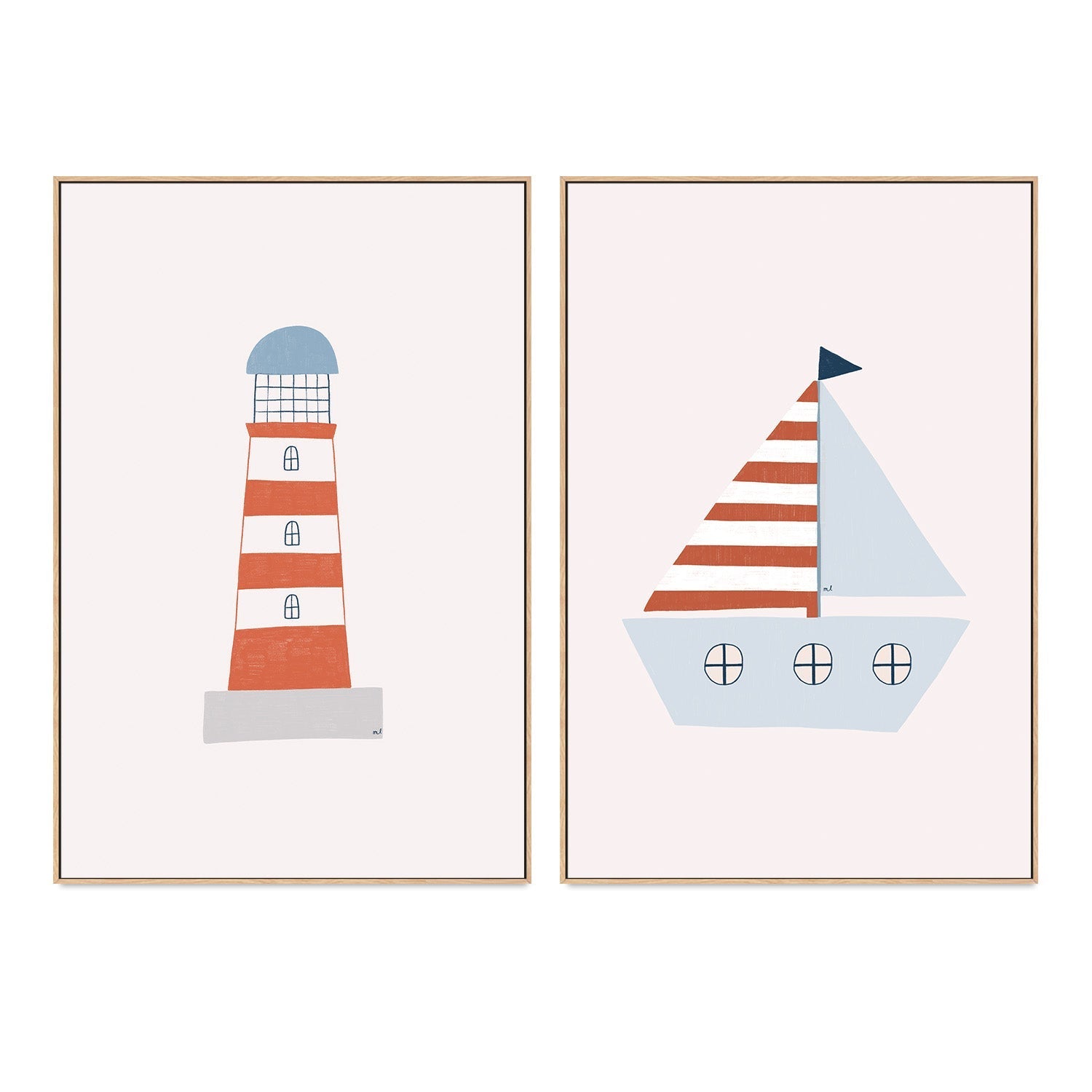 wall-art-print-canvas-poster-framed-Lighthouse and Sailing Boat, Set of 2 , By Menina Lisboa-4