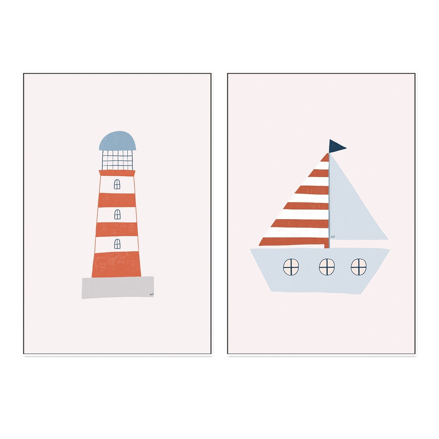 wall-art-print-canvas-poster-framed-Lighthouse and Sailing Boat, Set of 2 , By Menina Lisboa-5