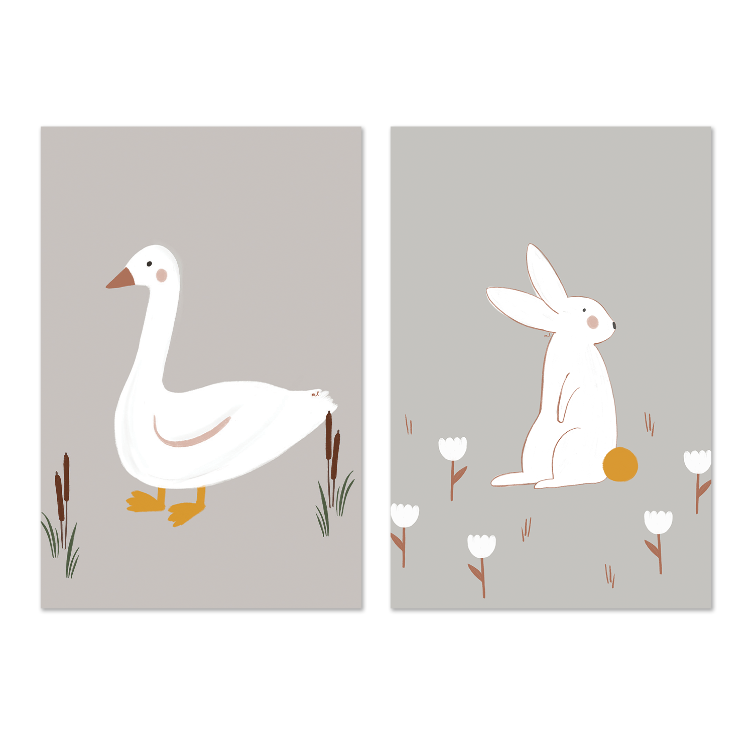 wall-art-print-canvas-poster-framed-Little Goose and White Little Bunny, Set Of 2 , By Menina Lisboa-1