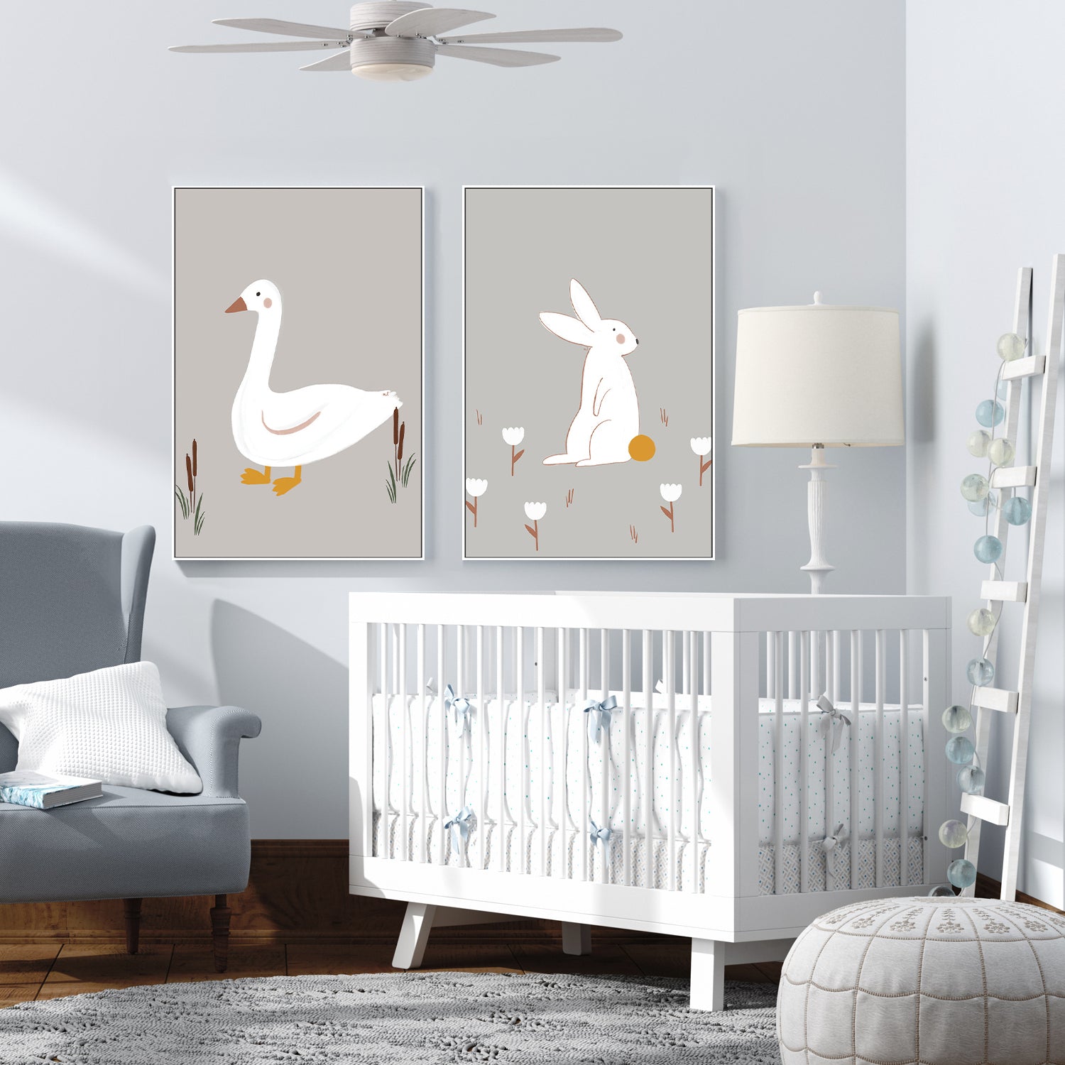 wall-art-print-canvas-poster-framed-Little Goose and White Little Bunny, Set Of 2 , By Menina Lisboa-2