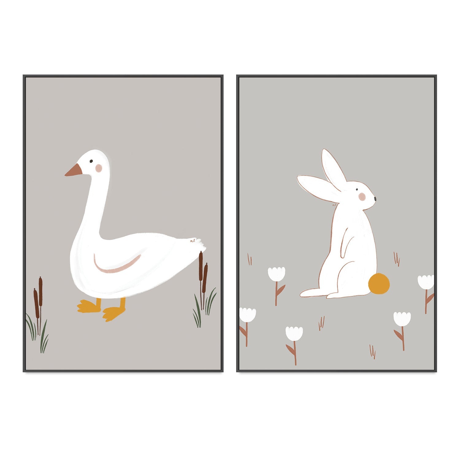 wall-art-print-canvas-poster-framed-Little Goose and White Little Bunny, Set Of 2 , By Menina Lisboa-3