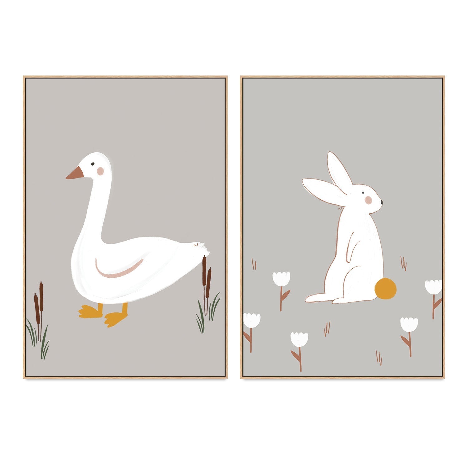 wall-art-print-canvas-poster-framed-Little Goose and White Little Bunny, Set Of 2 , By Menina Lisboa-4