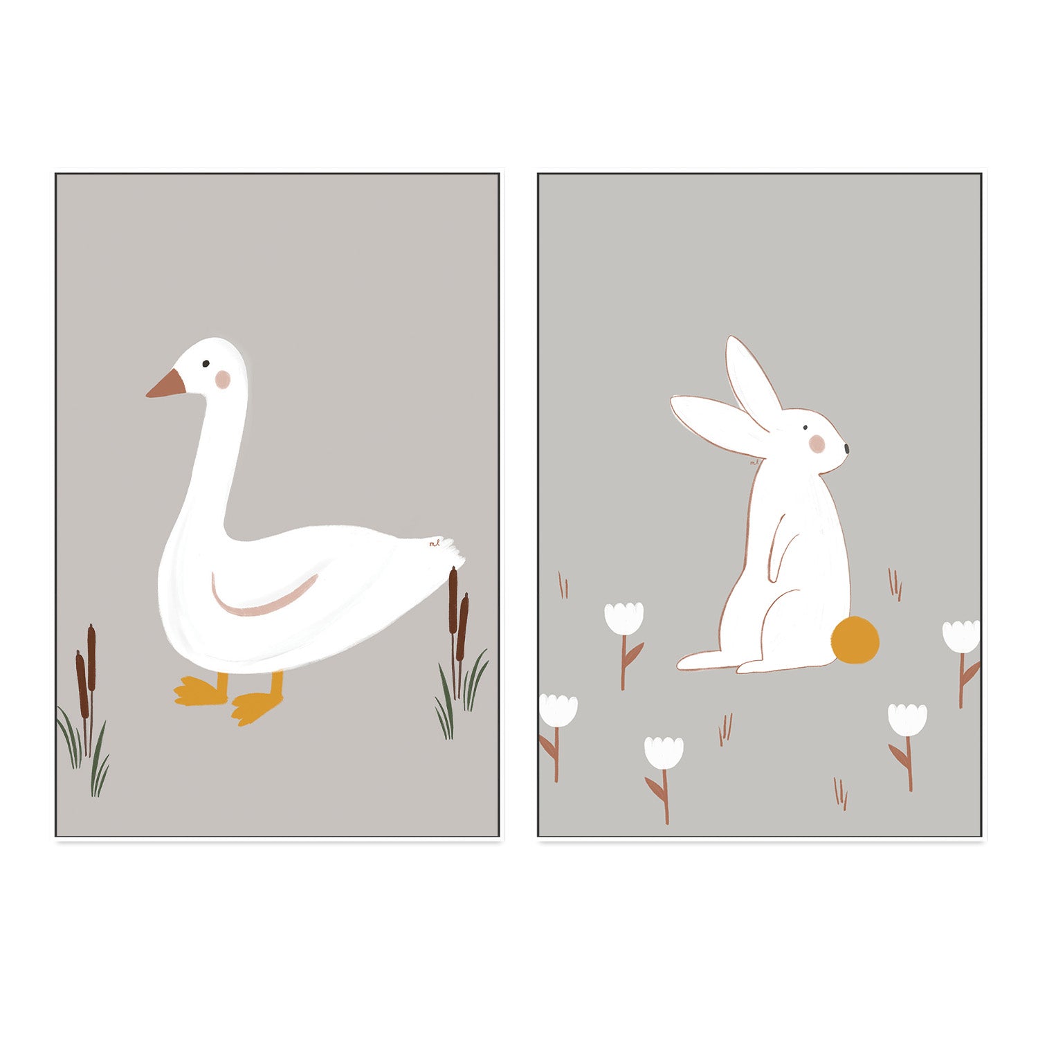 wall-art-print-canvas-poster-framed-Little Goose and White Little Bunny, Set Of 2 , By Menina Lisboa-5