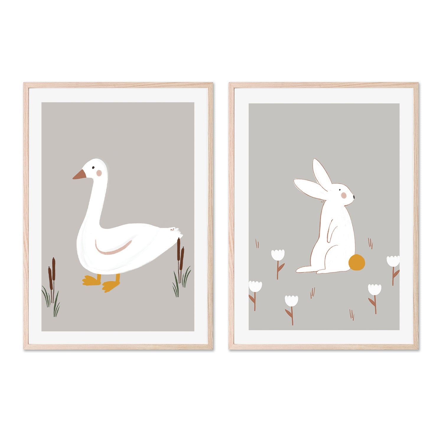 wall-art-print-canvas-poster-framed-Little Goose and White Little Bunny, Set Of 2 , By Menina Lisboa-6