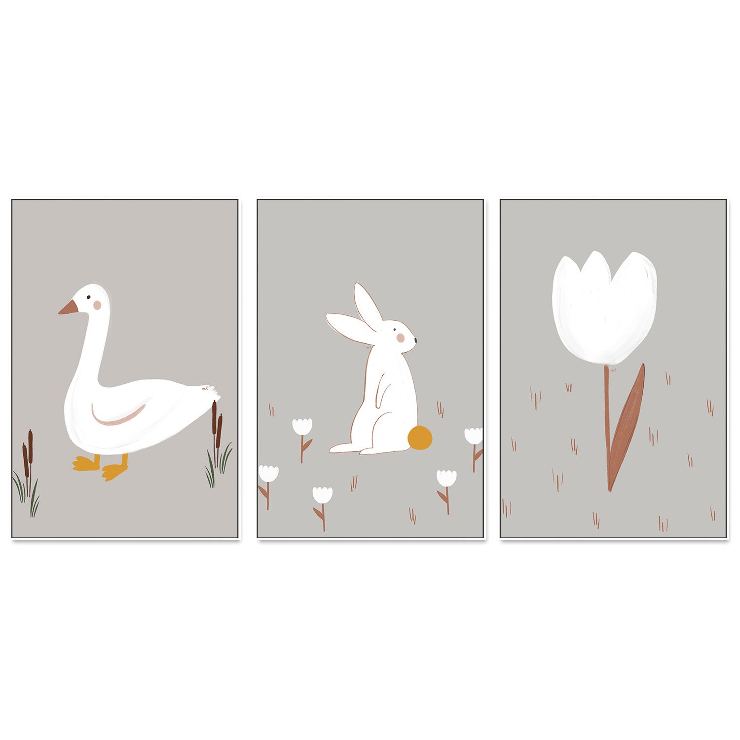 wall-art-print-canvas-poster-framed-Little Goose White Little Bunny and White Tulip, Set Of 3 , By Menina Lisboa-5