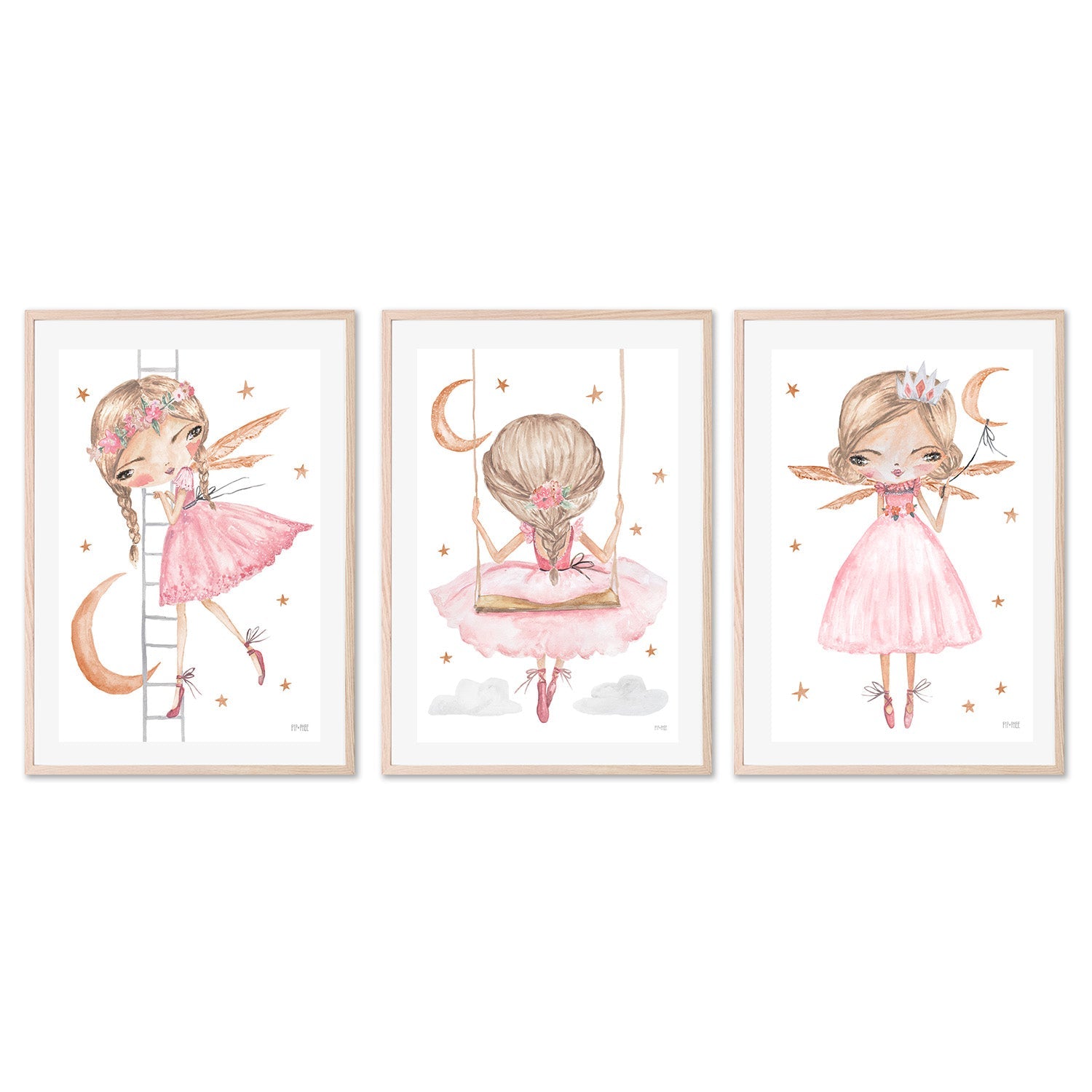 wall-art-print-canvas-poster-framed-Lunar Princess, Set of 3 , By Pip and Phee-6