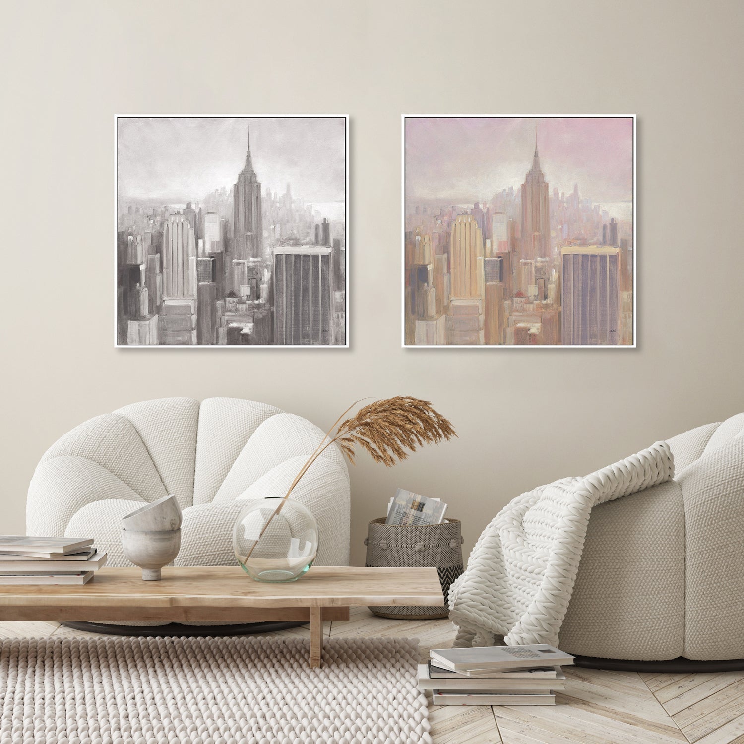 wall-art-print-canvas-poster-framed-Manhattan in the Mist, Set of 2-by-Julia Purinton-Gioia Wall Art