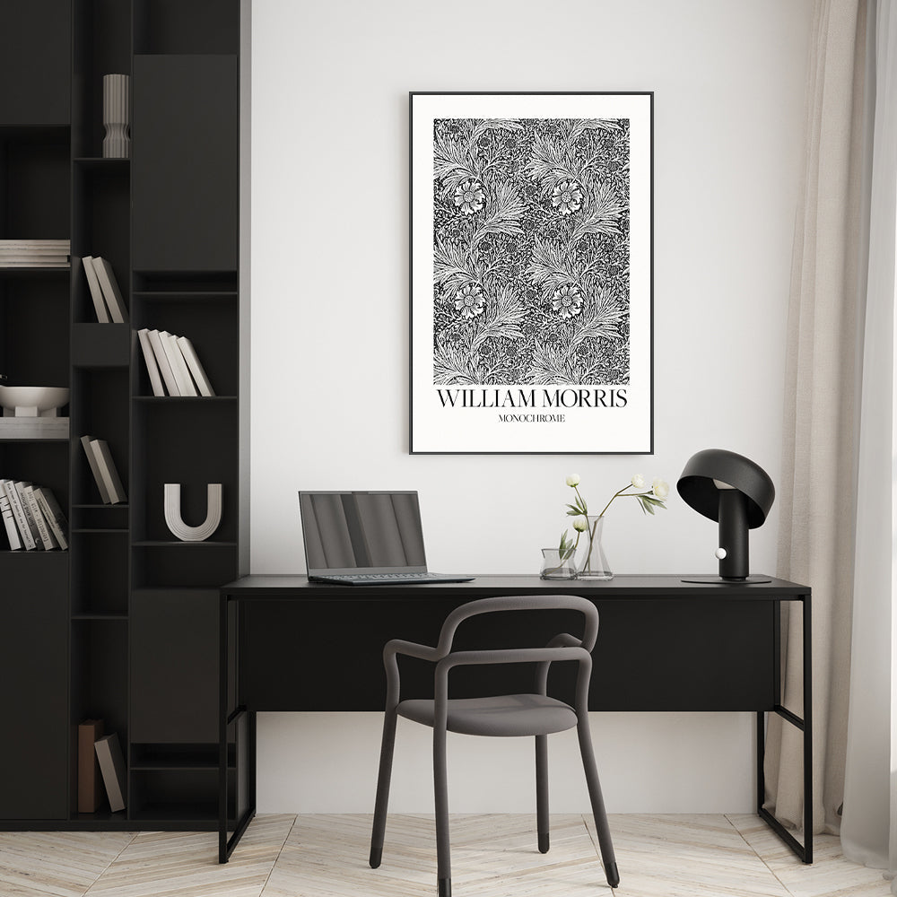 wall-art-print-canvas-poster-framed-Marigold Monochrome , By William Morris-GIOIA-WALL-ART