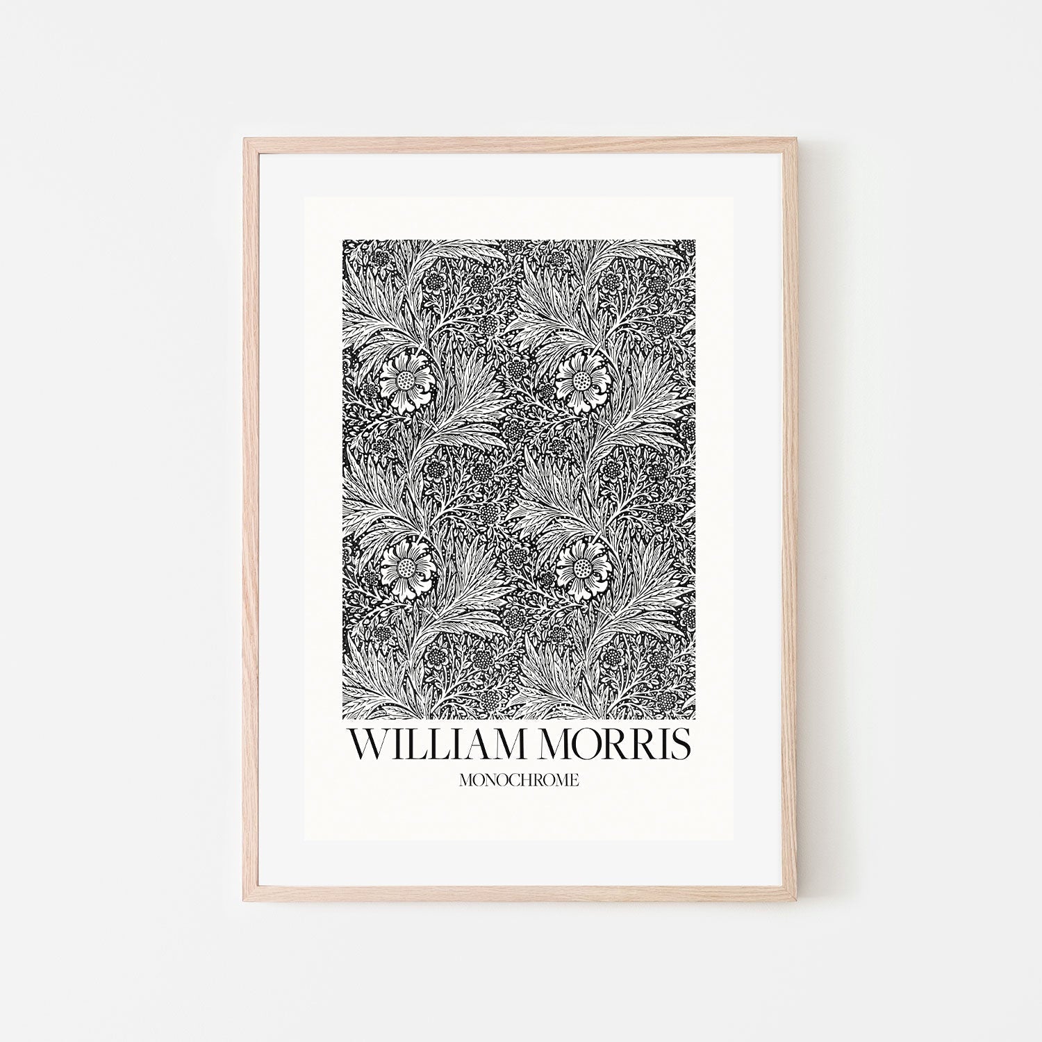 wall-art-print-canvas-poster-framed-Marigold Monochrome , By William Morris-GIOIA-WALL-ART