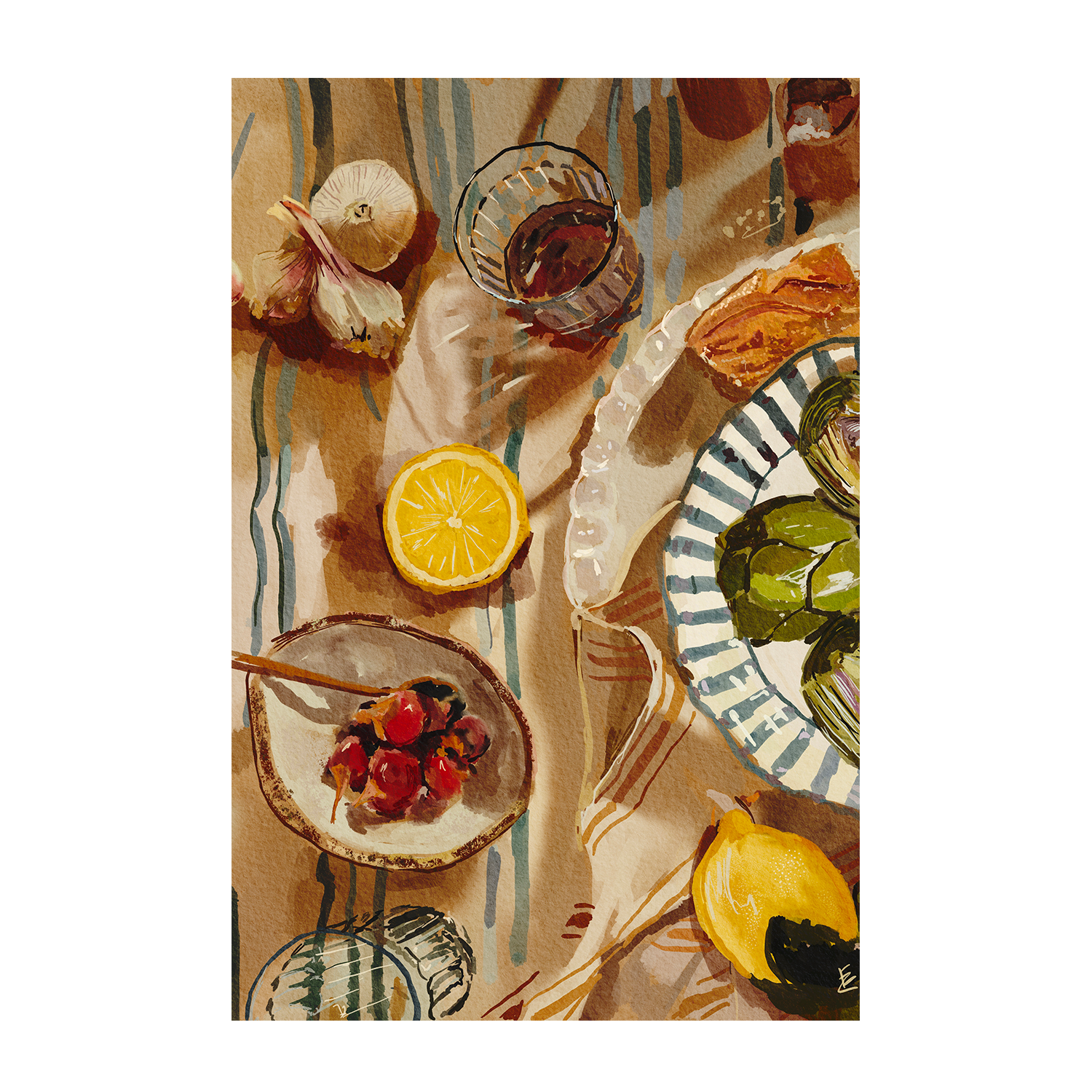 wall-art-print-canvas-poster-framed-Mediterranean Lunch , By Ekaterina Zagorska-1