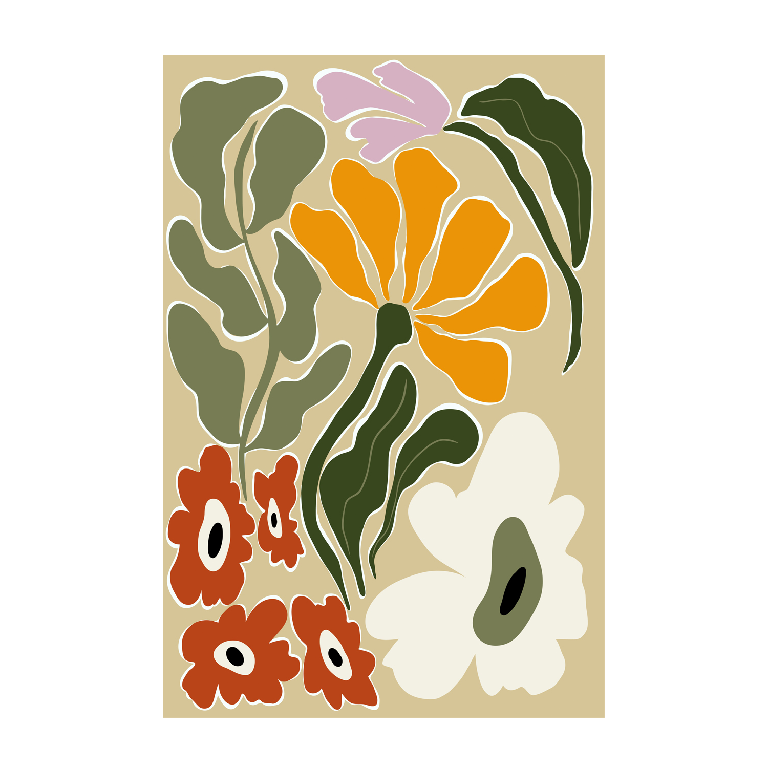 wall-art-print-canvas-poster-framed-Mid Century Bloomscape , By Miho Art Studio-1