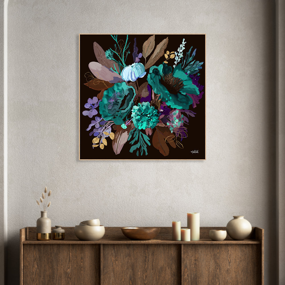 wall-art-print-canvas-poster-framed-Midnight Green flowers , By Inkheart Designs-2