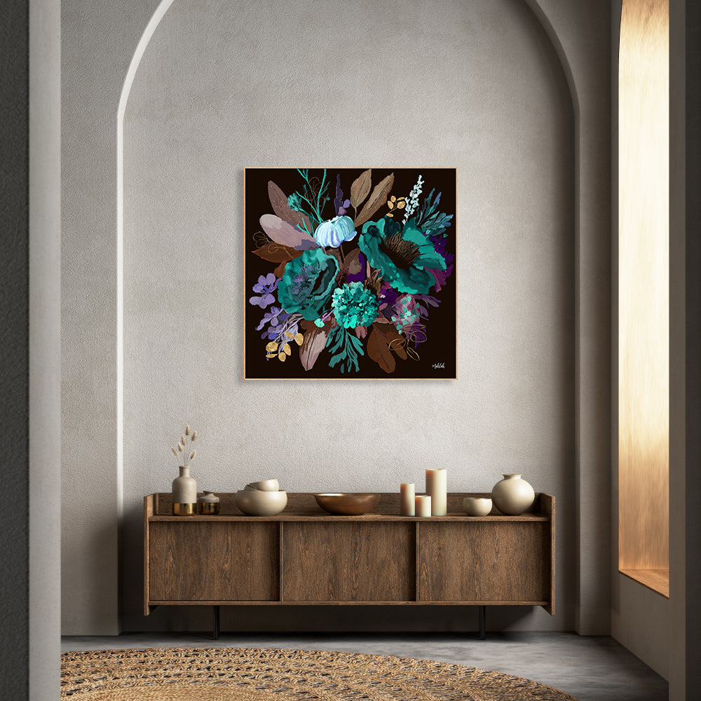 wall-art-print-canvas-poster-framed-Midnight Green flowers , By Inkheart Designs-7