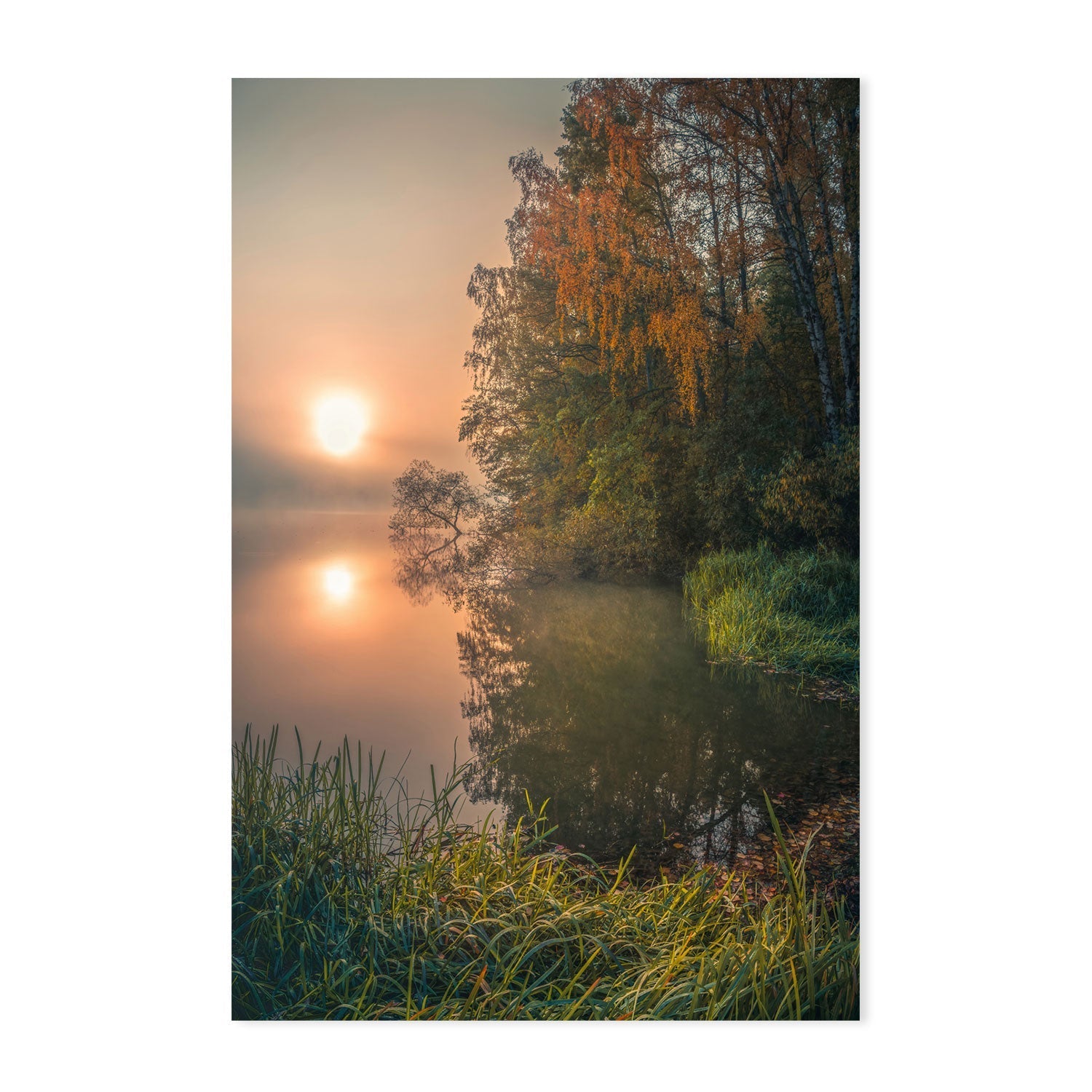 wall-art-print-canvas-poster-framed-Misty Fall Lake , By Christian Lindsten-GIOIA-WALL-ART