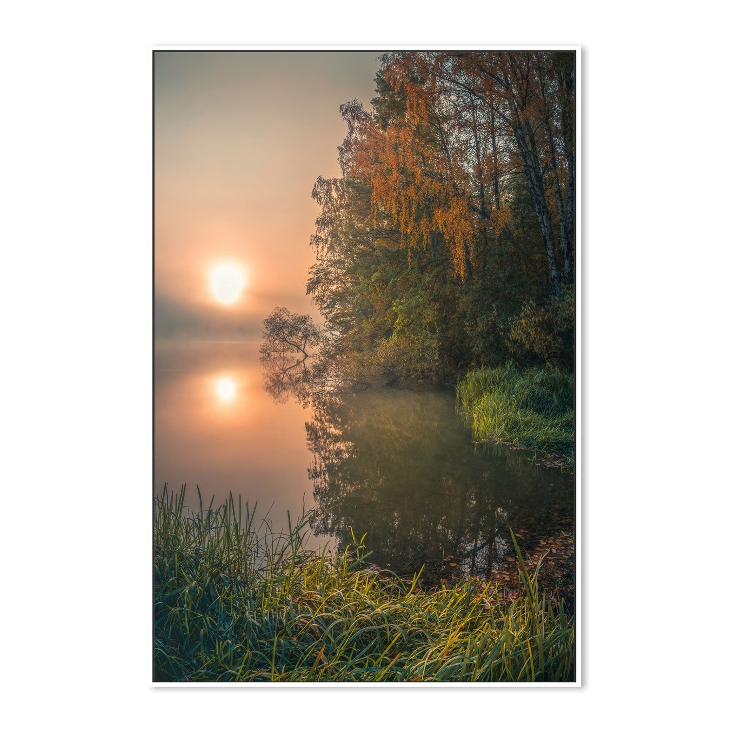 wall-art-print-canvas-poster-framed-Misty Fall Lake , By Christian Lindsten-GIOIA-WALL-ART