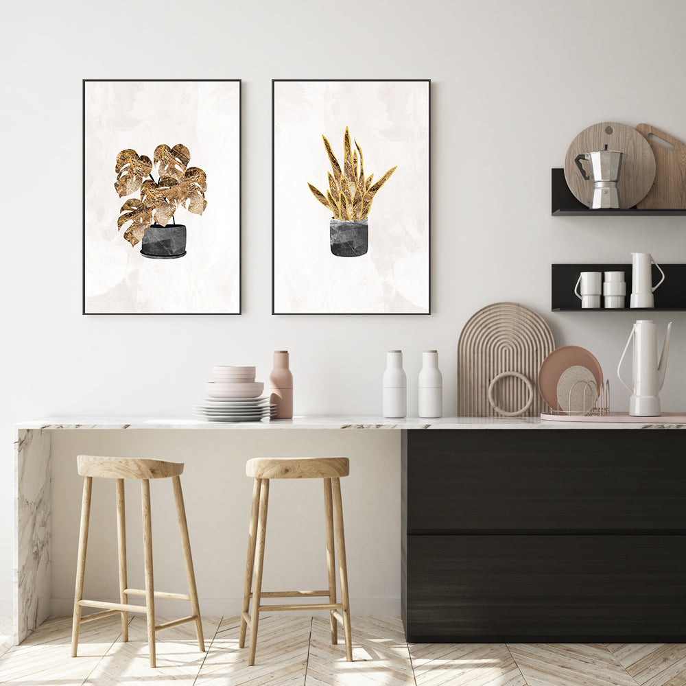 wall-art-print-canvas-poster-framed-Monstera And Snake Plant, Set Of 2 , By Sarah Manovski-GIOIA-WALL-ART