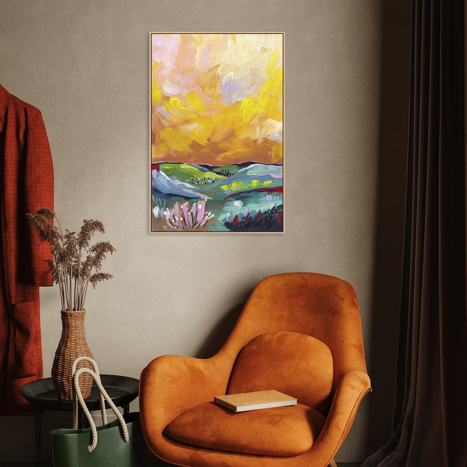 wall-art-print-canvas-poster-framed-Moody Yellow Landscape-by-Lia Nell-Gioia Wall Art