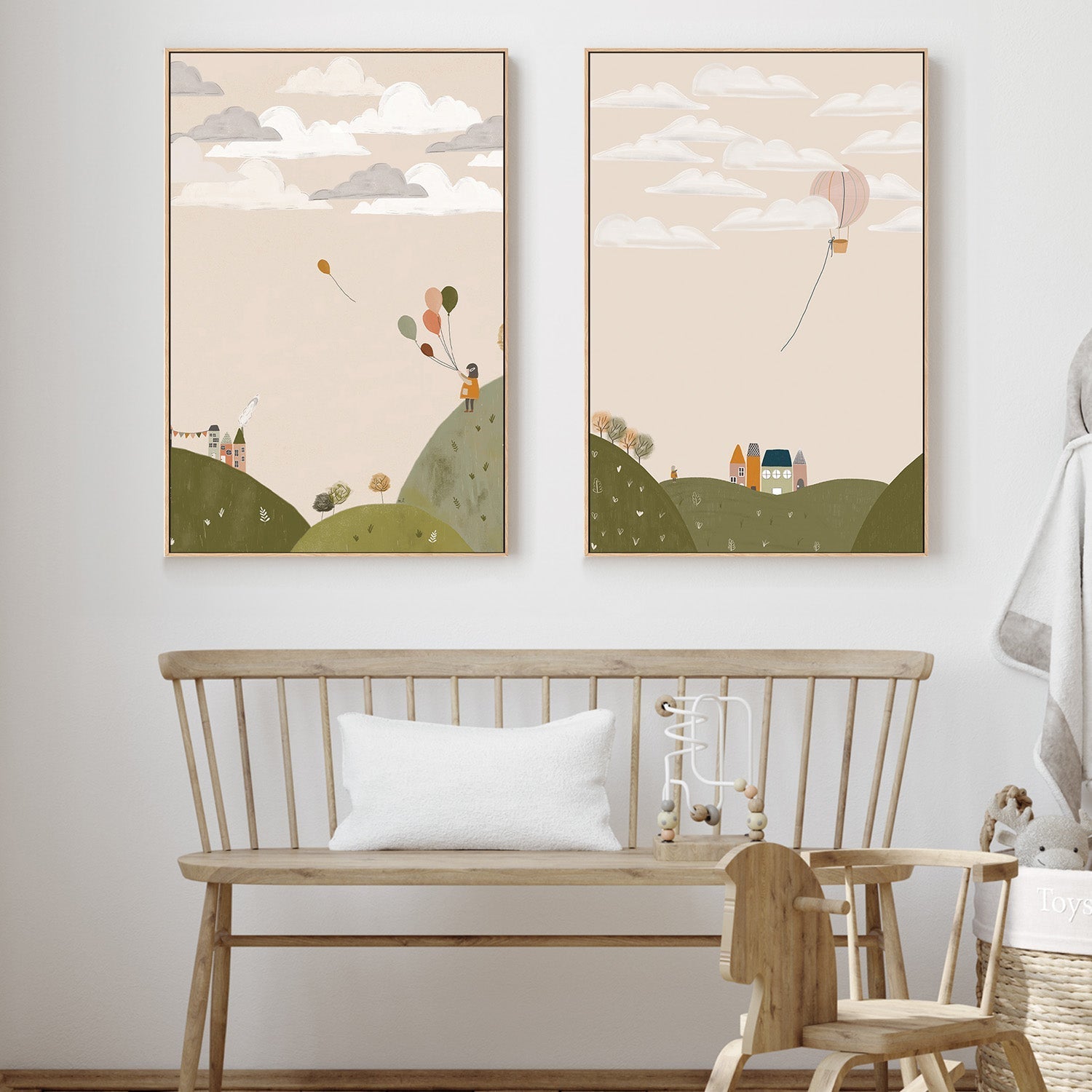 wall-art-print-canvas-poster-framed-Mountains Walk and Pink Hot Air Balloon, Set Of 2 , By Menina Lisboa-2