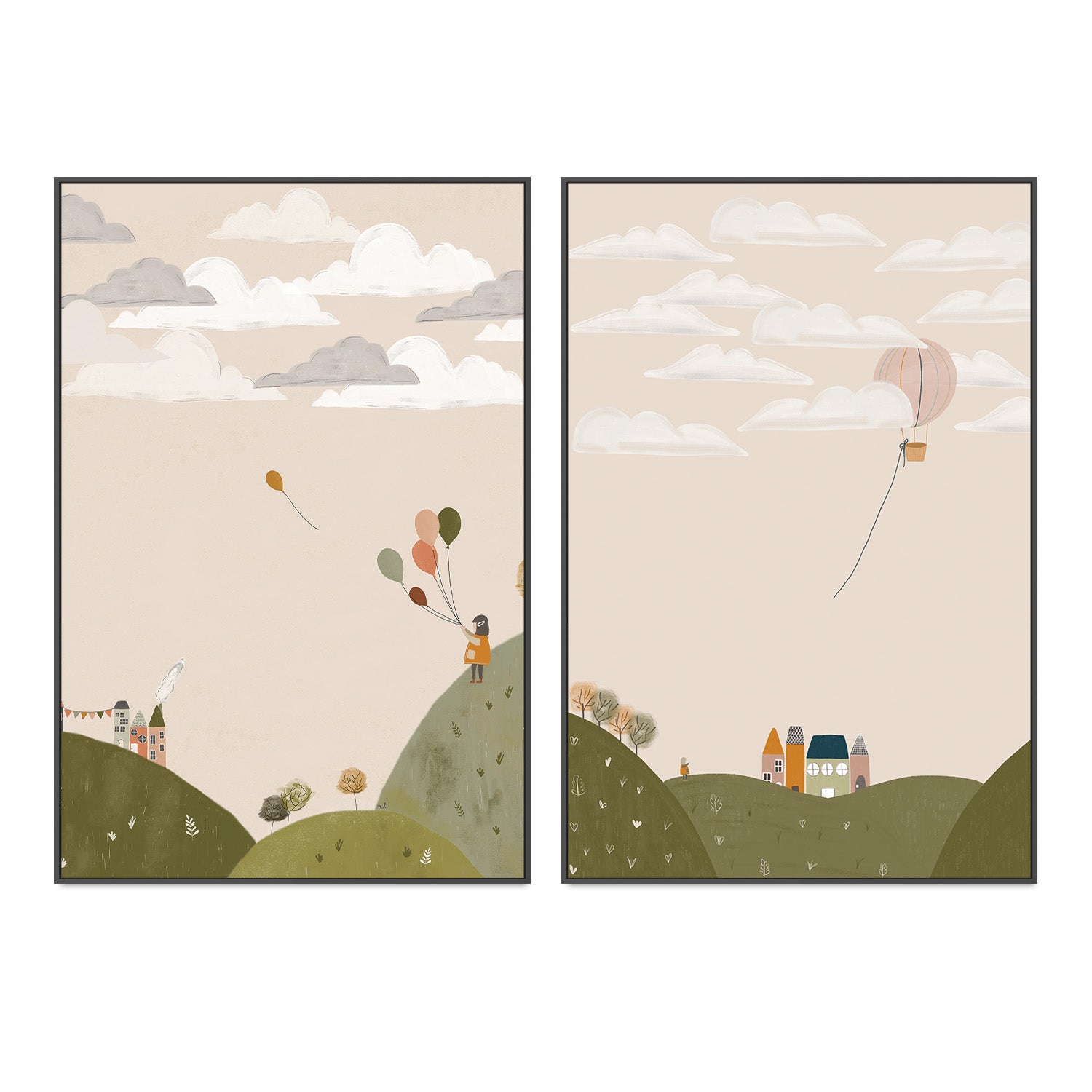 wall-art-print-canvas-poster-framed-Mountains Walk and Pink Hot Air Balloon, Set Of 2 , By Menina Lisboa-3