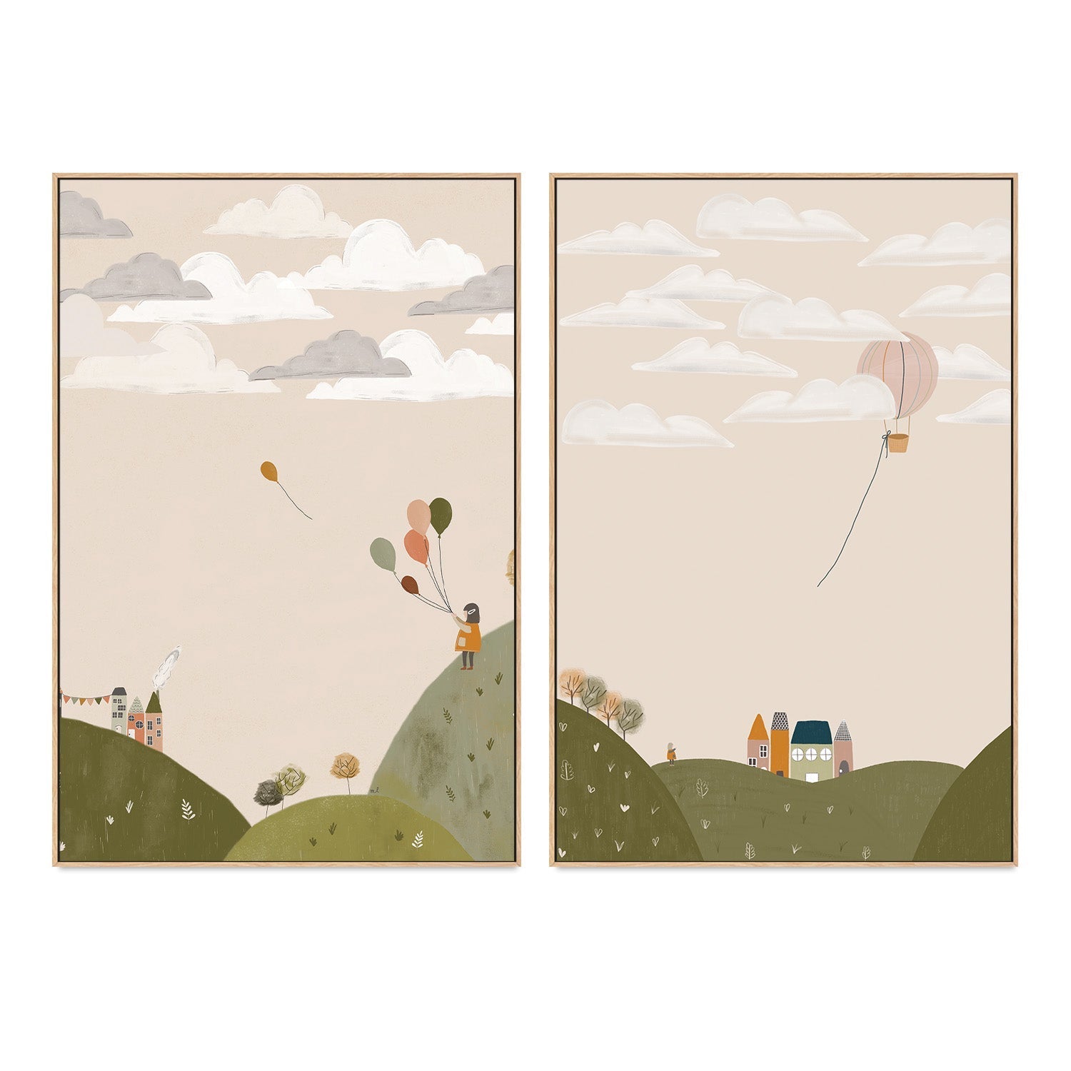 wall-art-print-canvas-poster-framed-Mountains Walk and Pink Hot Air Balloon, Set Of 2 , By Menina Lisboa-4