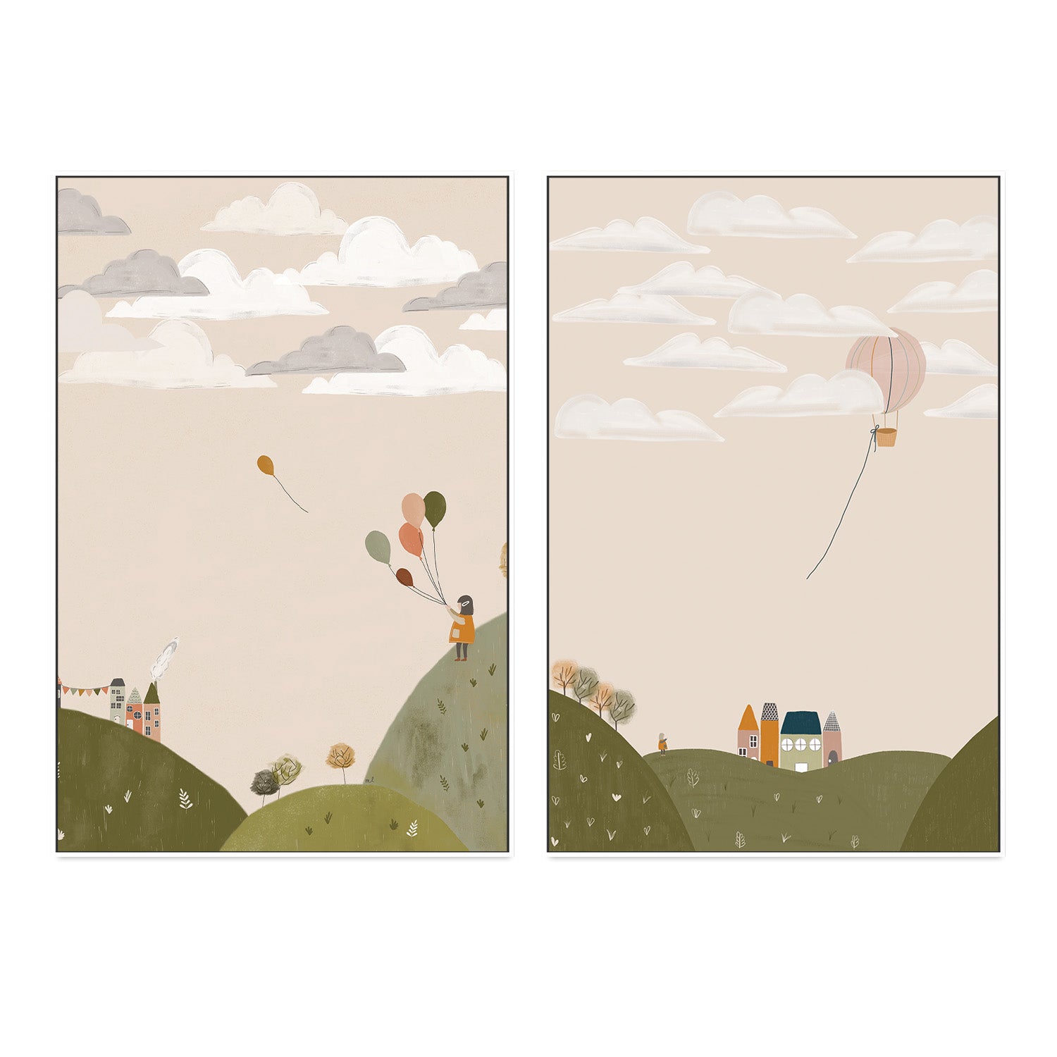 wall-art-print-canvas-poster-framed-Mountains Walk and Pink Hot Air Balloon, Set Of 2 , By Menina Lisboa-5