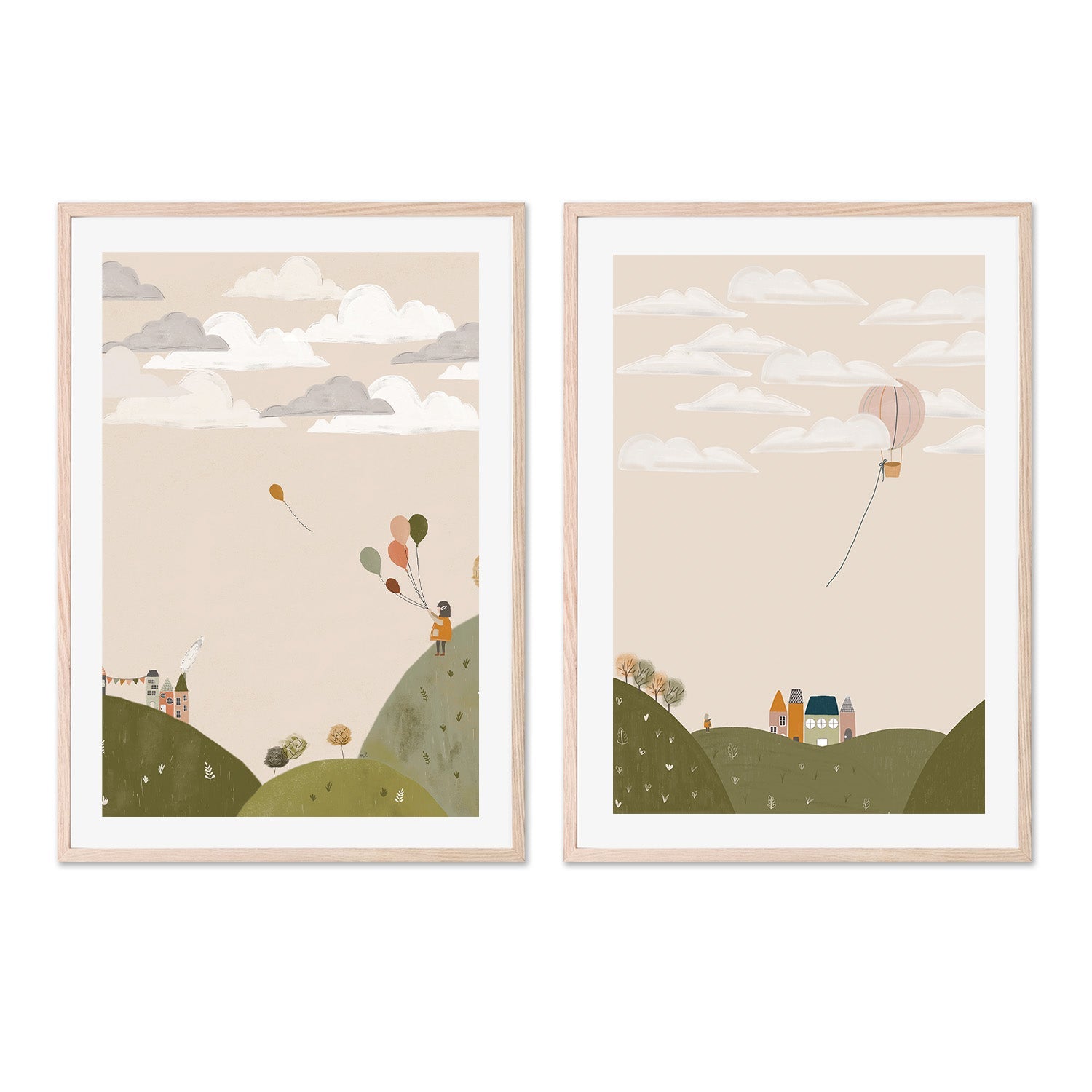 wall-art-print-canvas-poster-framed-Mountains Walk and Pink Hot Air Balloon, Set Of 2 , By Menina Lisboa-6