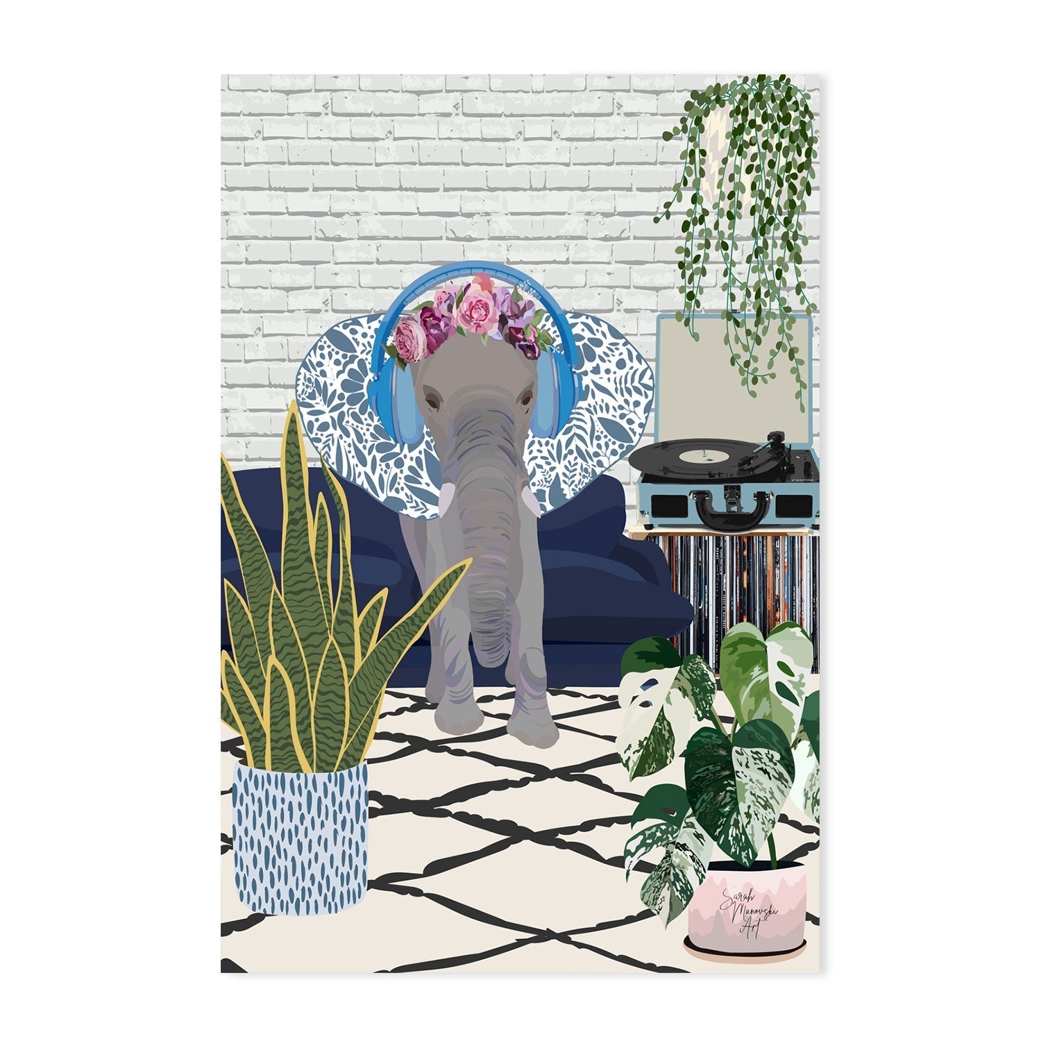 wall-art-print-canvas-poster-framed-Musical Elephant , By Sarah Manovski-GIOIA-WALL-ART