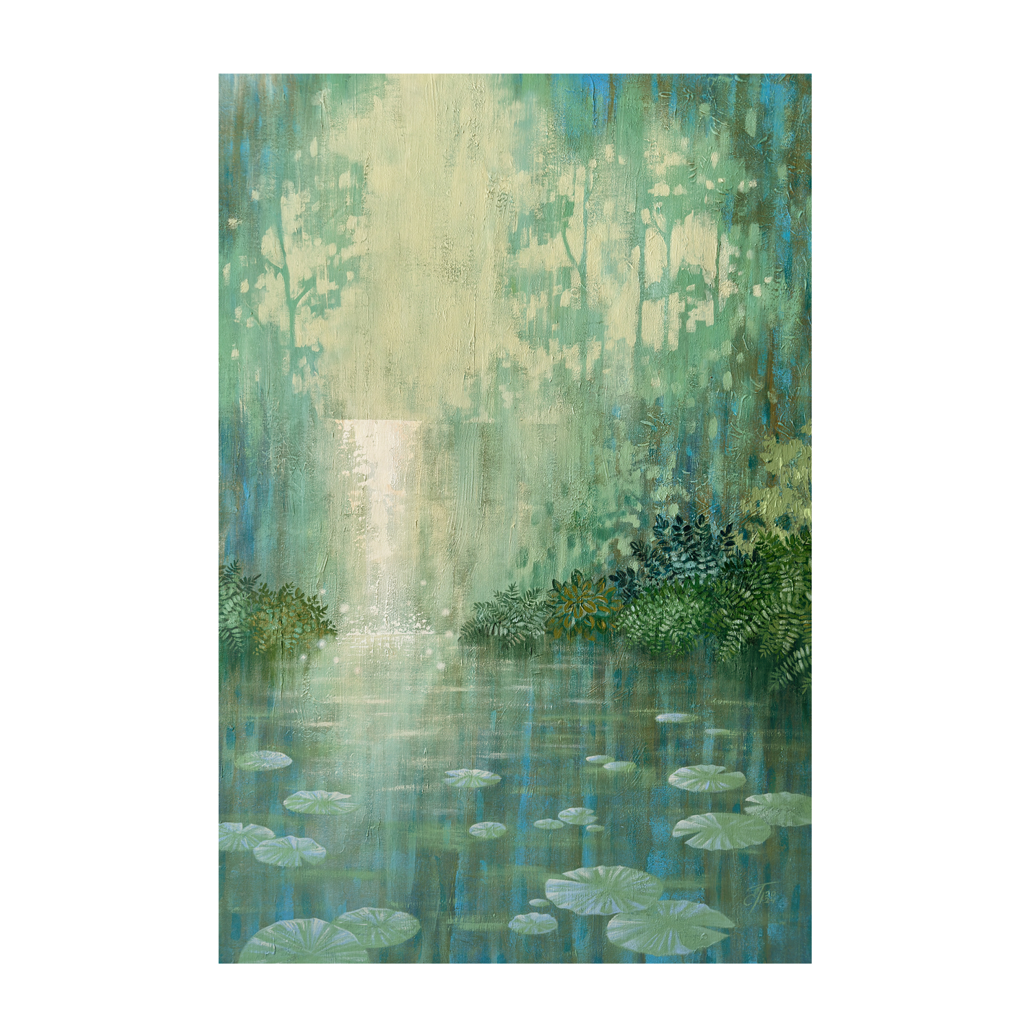 wall-art-print-canvas-poster-framed-Mysterious Waterfall And Water Lily Pond , By Ekaterina Prisich-1