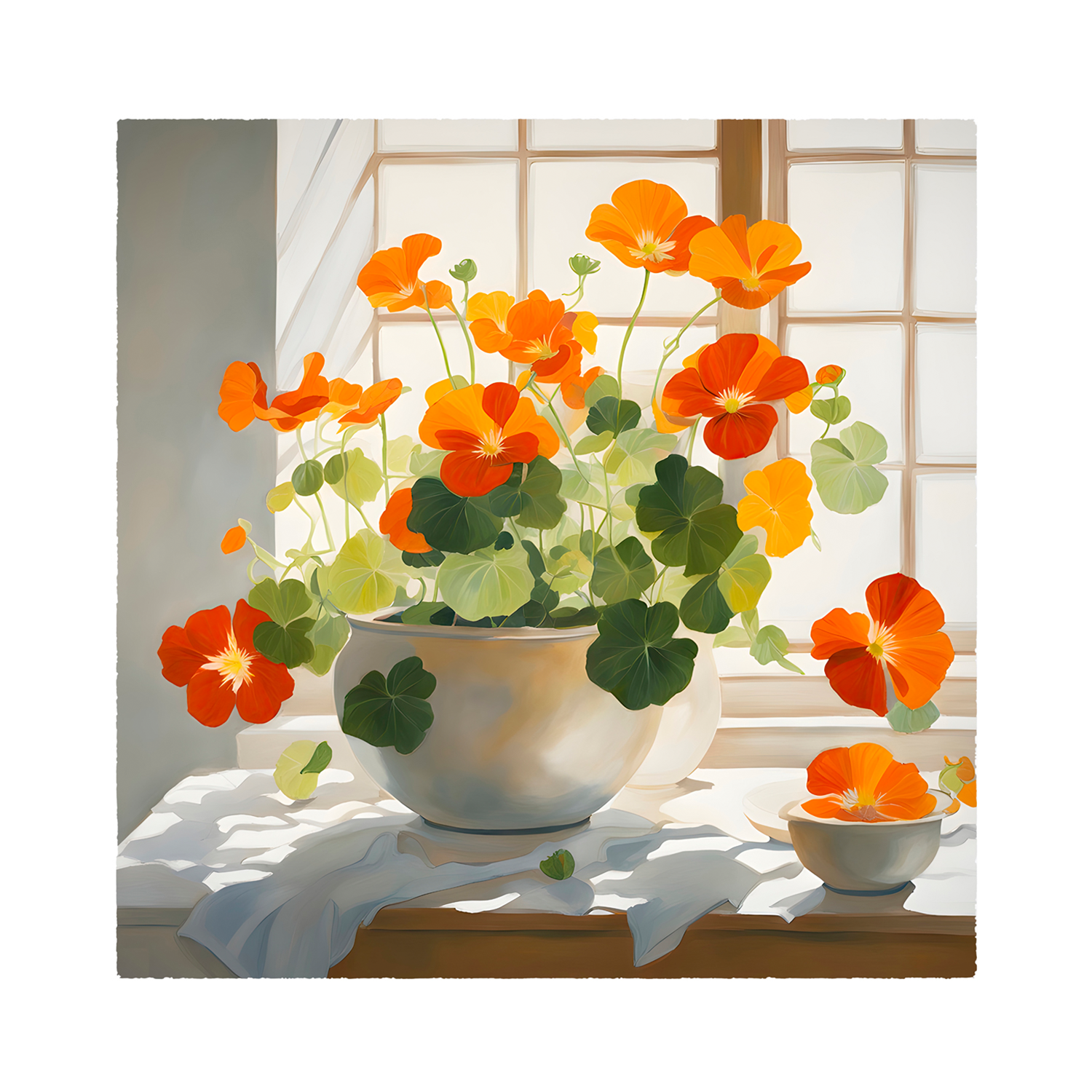 wall-art-print-canvas-poster-framed-Nasturtiums in a white bowl , By Julie Lynch-1