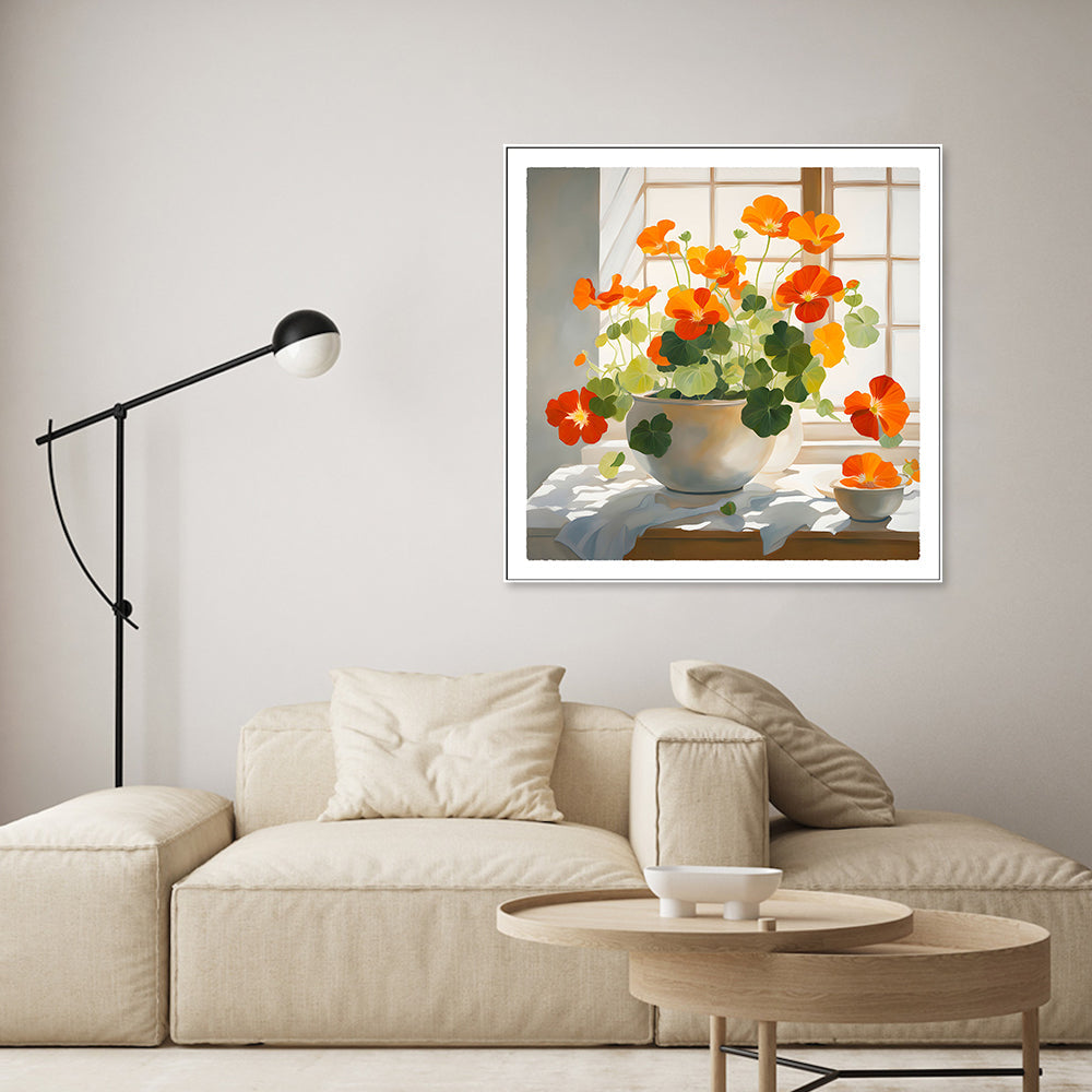 wall-art-print-canvas-poster-framed-Nasturtiums in a white bowl , By Julie Lynch-2