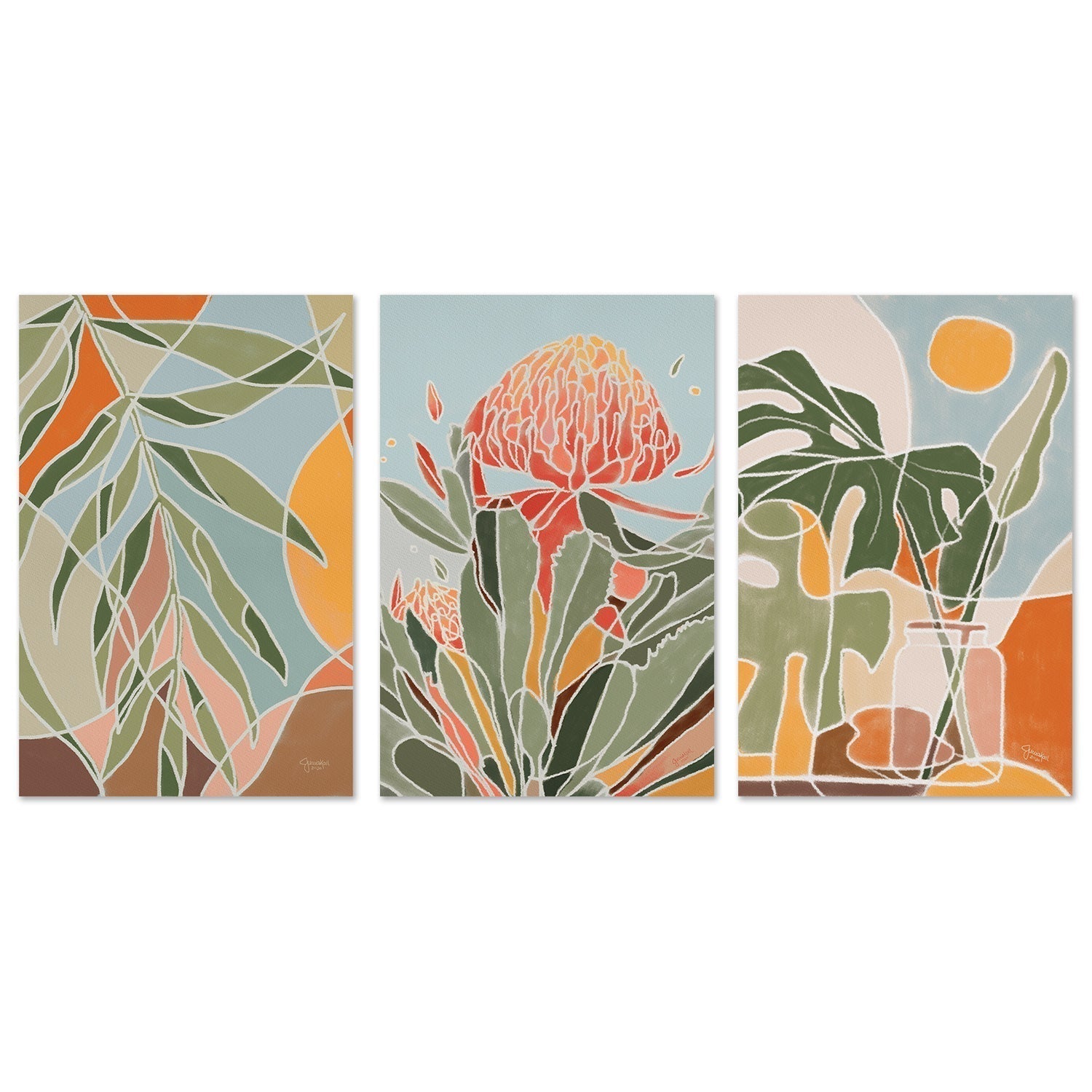 wall-art-print-canvas-poster-framed-Native Botanics, Style B, Set Of 3-by-Junia Kall-Gioia Wall Art