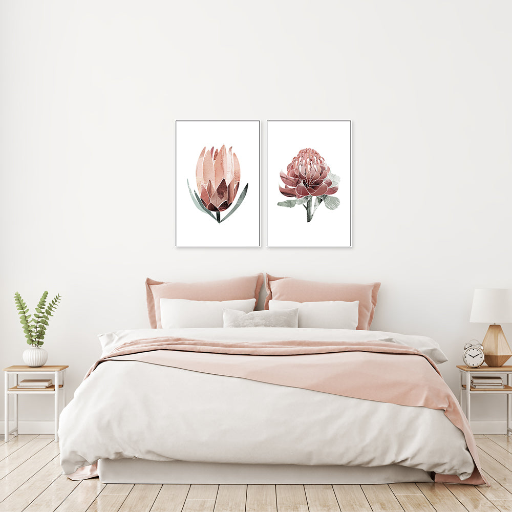 wall-art-print-canvas-poster-framed-Native Protea & Waratah Pair-by-Dear Musketeer Studio-Gioia Wall Art