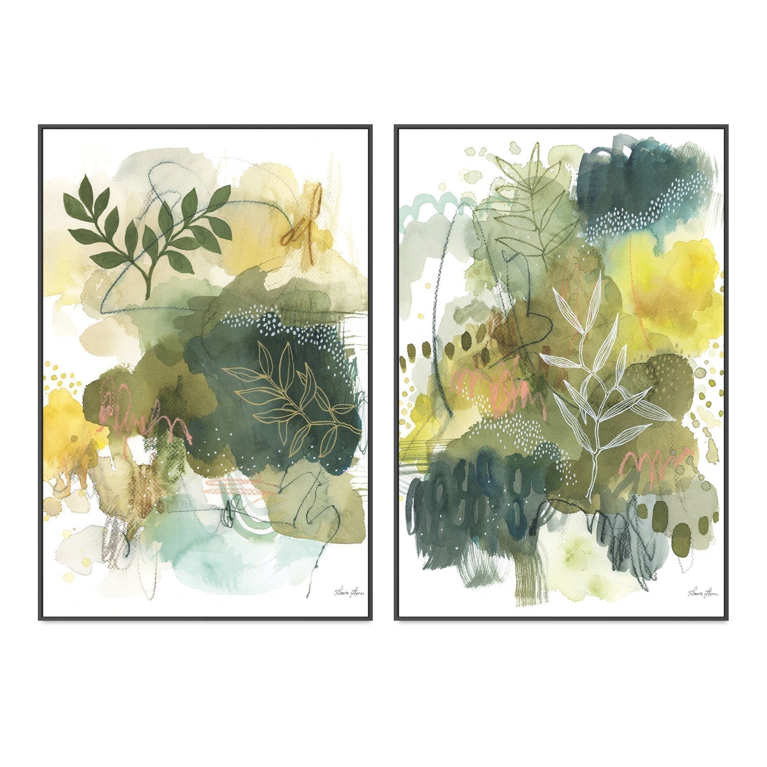 wall-art-print-canvas-poster-framed-Nature Gold, Set of 2-by-Laura Horn-Gioia Wall Art