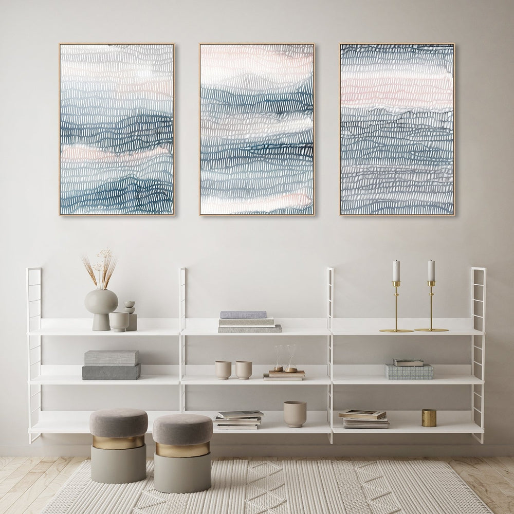 wall-art-print-canvas-poster-framed-Navy And Blush Abstract, Set Of 3-by-Emily Wood-Gioia Wall Art