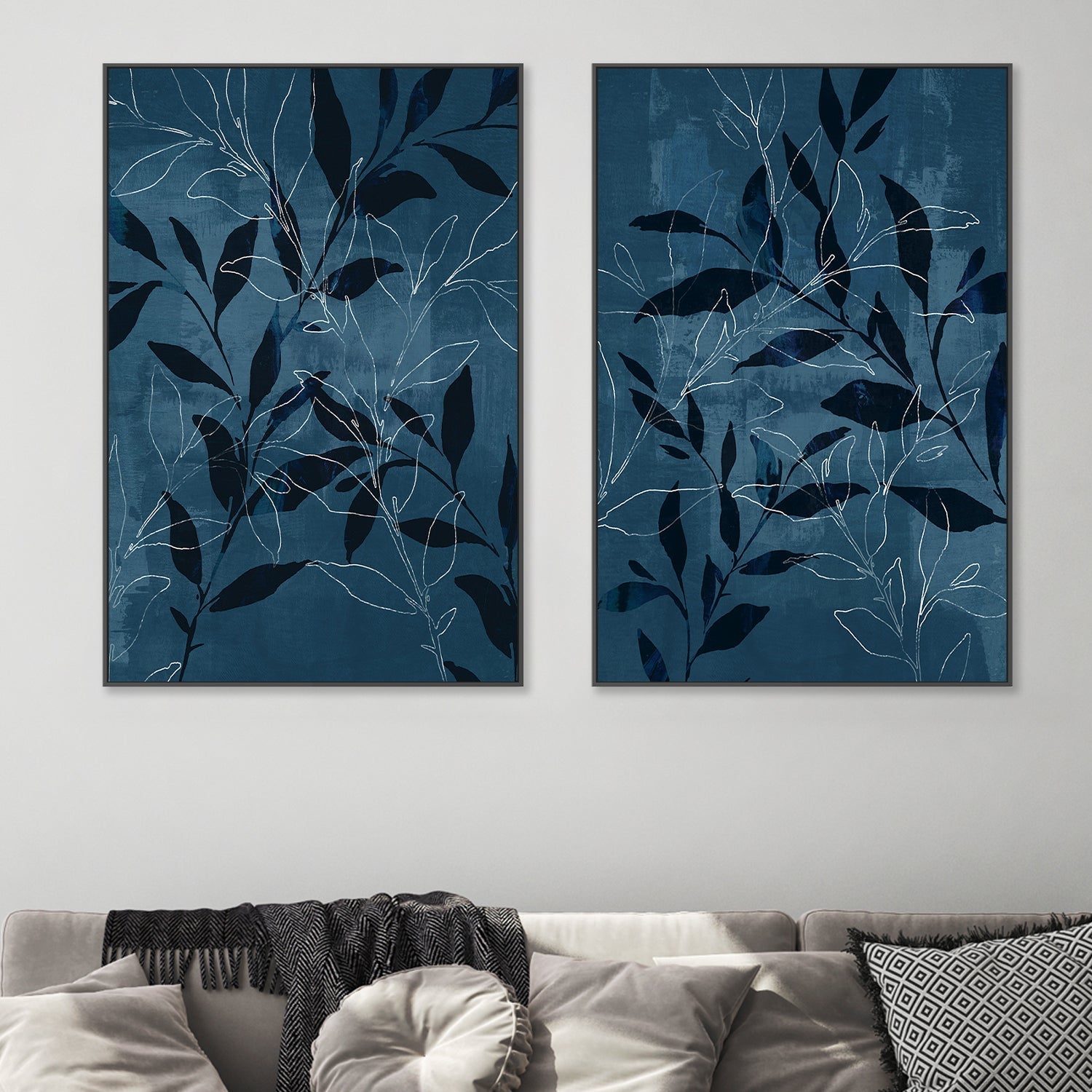 wall-art-print-canvas-poster-framed-Navy Botanical, Style A & B, Set of 2 , By Nina Blue-2