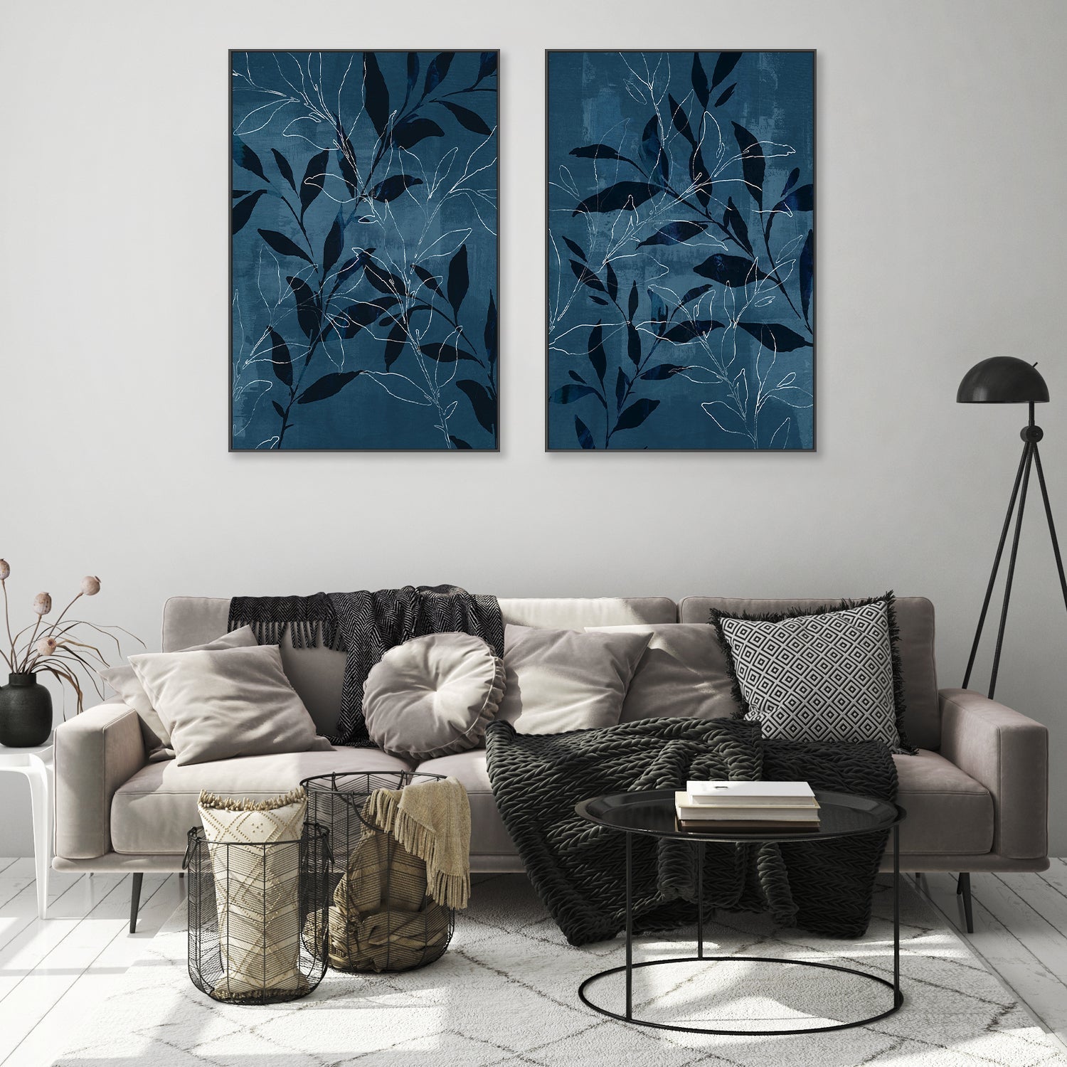 wall-art-print-canvas-poster-framed-Navy Botanical, Style A & B, Set of 2 , By Nina Blue-7