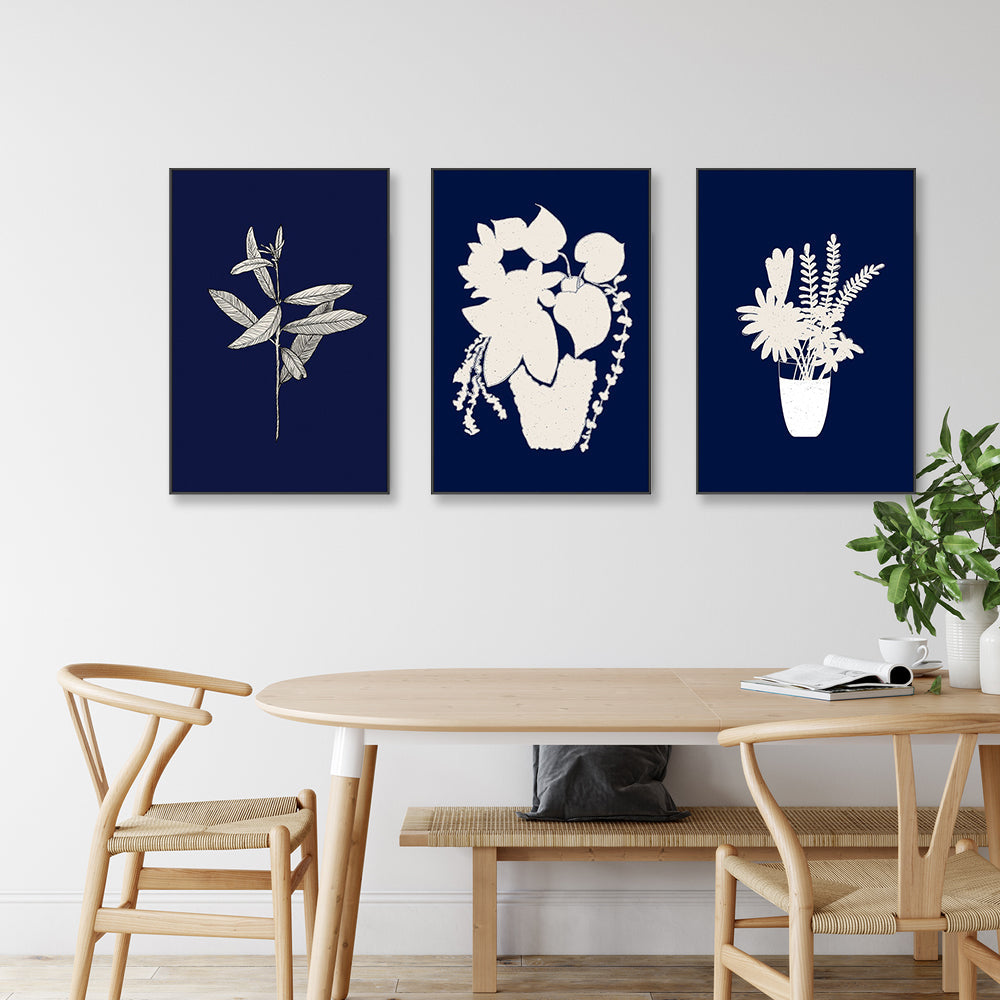 wall-art-print-canvas-poster-framed-Navy Vases, Set of 3-by-Danushka Abeygoda-Gioia Wall Art