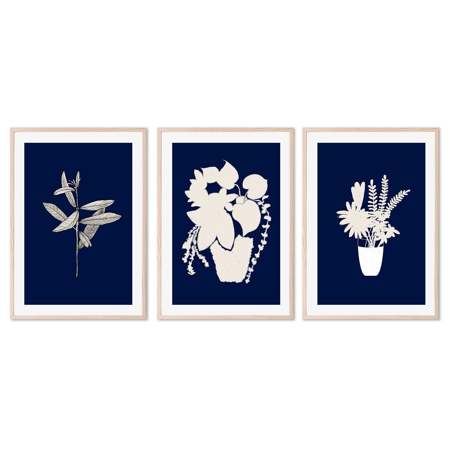 wall-art-print-canvas-poster-framed-Navy Vases, Set of 3-by-Danushka Abeygoda-Gioia Wall Art