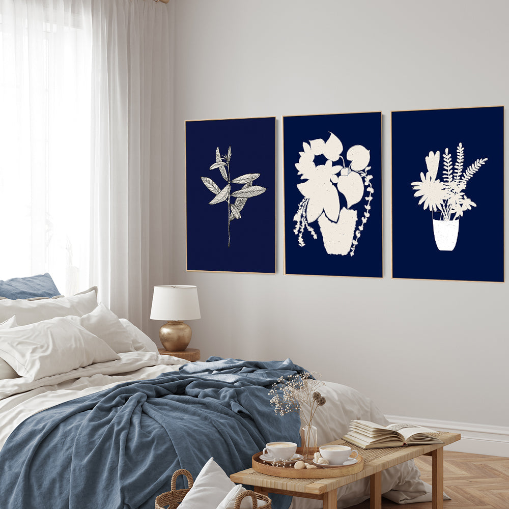 wall-art-print-canvas-poster-framed-Navy Vases, Set of 3-by-Danushka Abeygoda-Gioia Wall Art