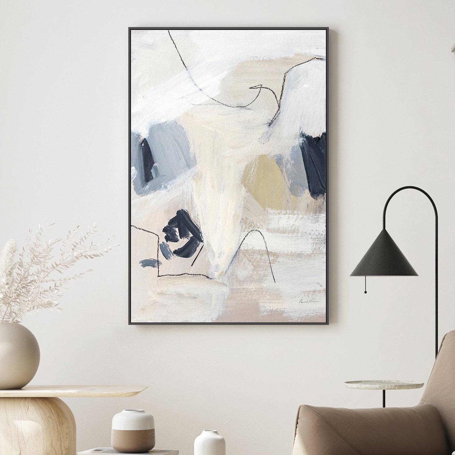 wall-art-print-canvas-poster-framed-Neutral Abstract Navy-by-Pamela Munger-Gioia Wall Art