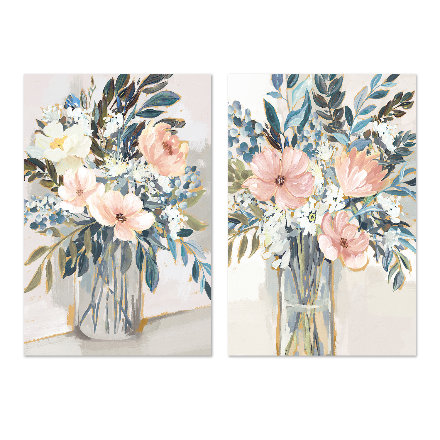 wall-art-print-canvas-poster-framed-Neutral Bouquet, Style A & B, Set of 2 , By Nina Blue-1