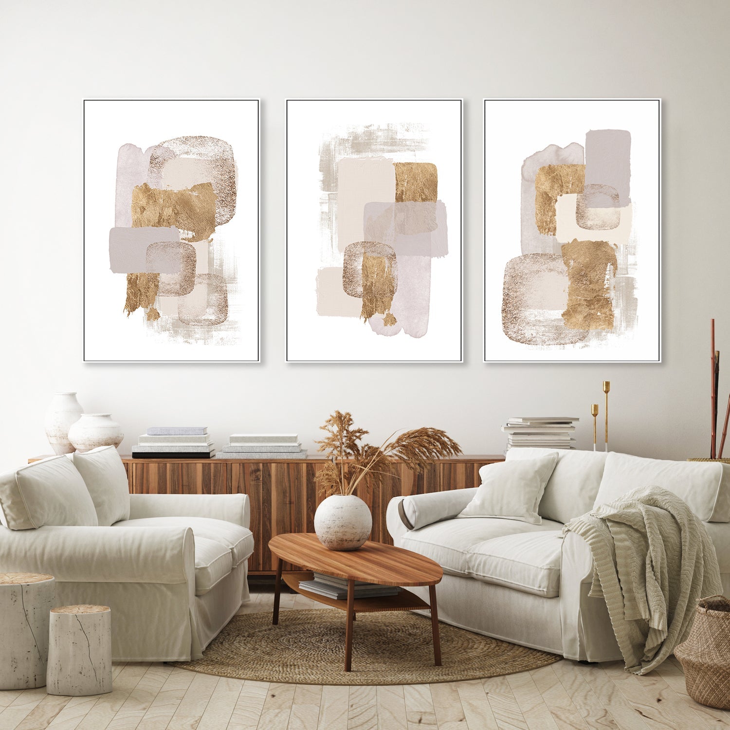 wall-art-print-canvas-poster-framed-Neutral Gold, Style A, B & C, Set Of 3 , By Sally Ann Moss-GIOIA-WALL-ART