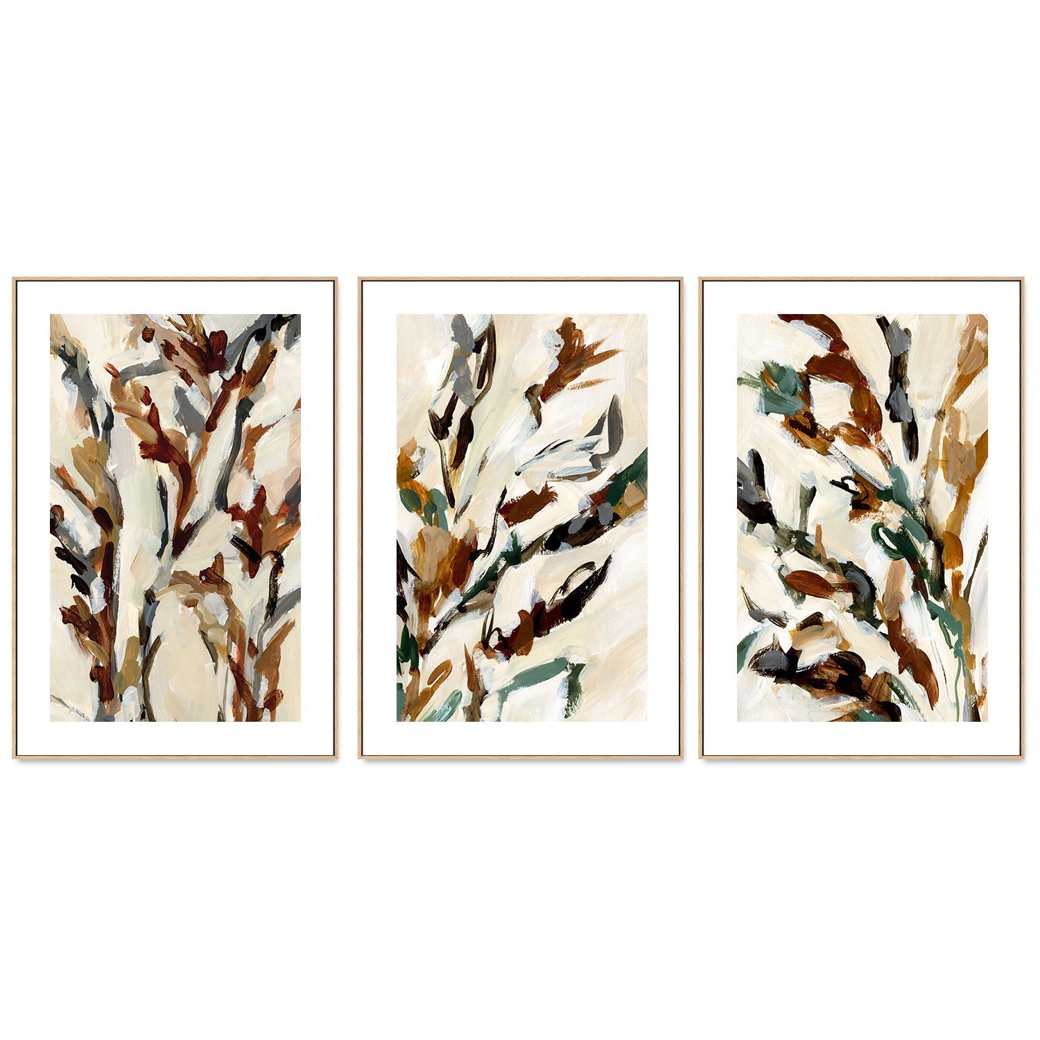 wall-art-print-canvas-poster-framed-Neutral Shrubbery, Style A, B & C, Set of 3-by-Emily Wood-Gioia Wall Art