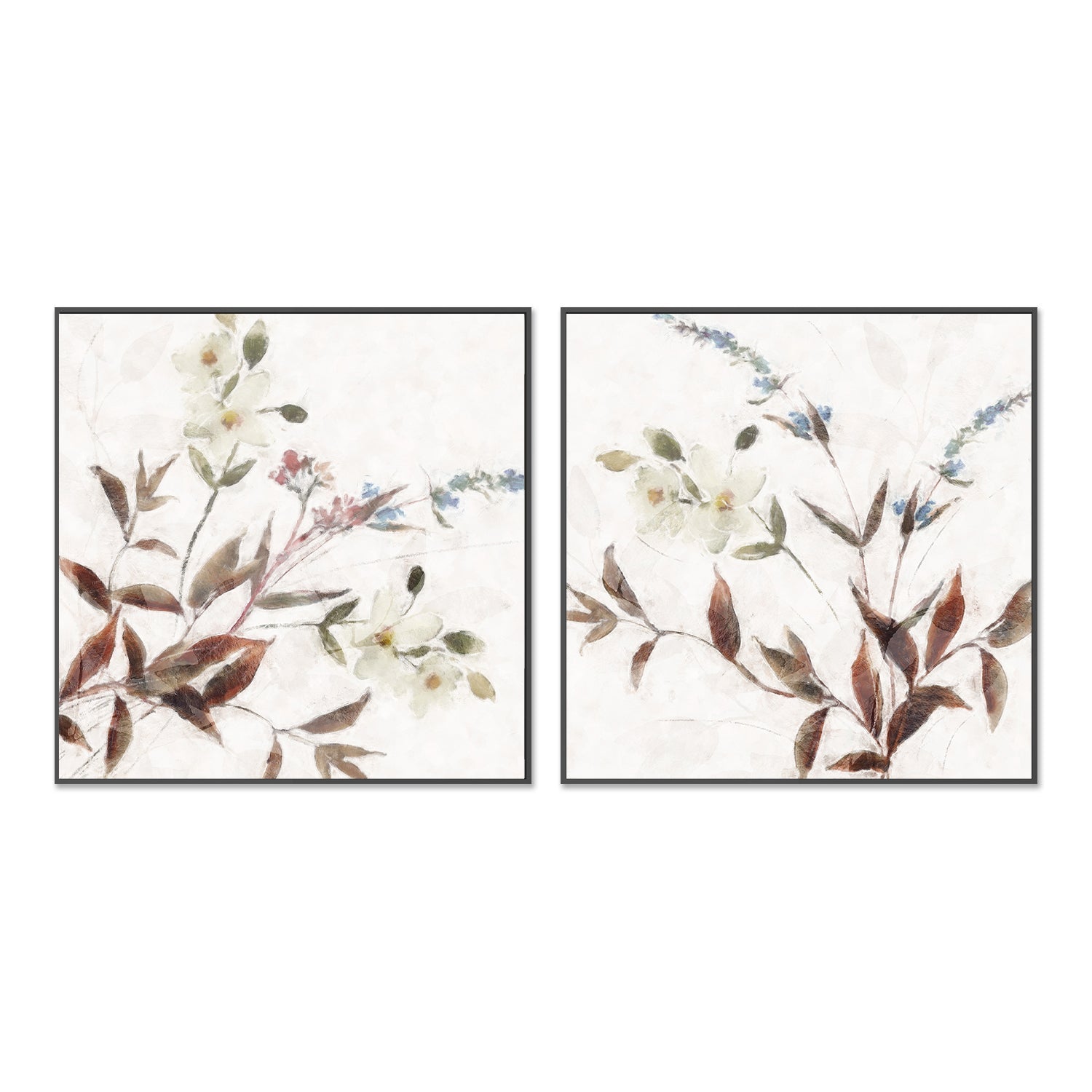 wall-art-print-canvas-poster-framed-Neutral Wild Flowers, Style A & B, Set of 2 , By Nina Blue-3