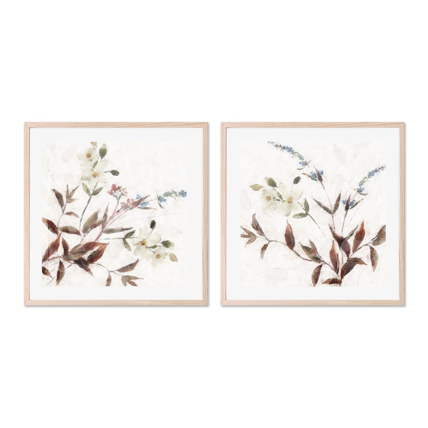 wall-art-print-canvas-poster-framed-Neutral Wild Flowers, Style A & B, Set of 2 , By Nina Blue-6