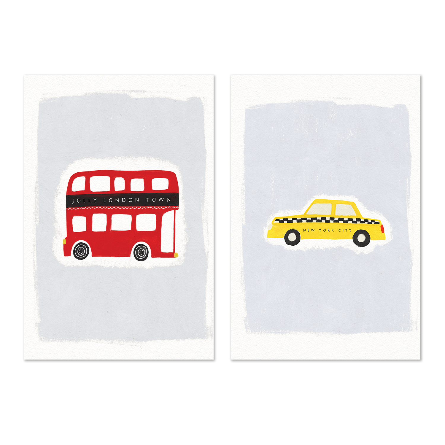 wall-art-print-canvas-poster-framed-NEW YORK CAB and JOLLY LONDON TOWN, Set Of 2 , By Leah Straatsma-1